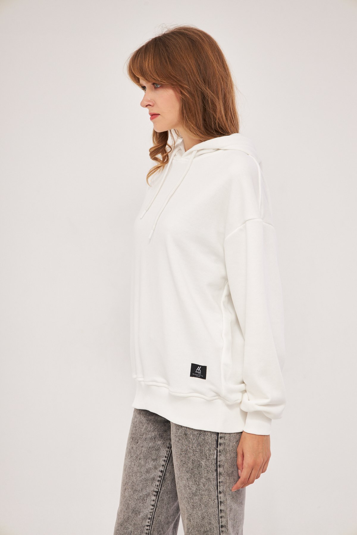 MAK Oversize Unisex Hoodie - Şardonsuz - Beyaz