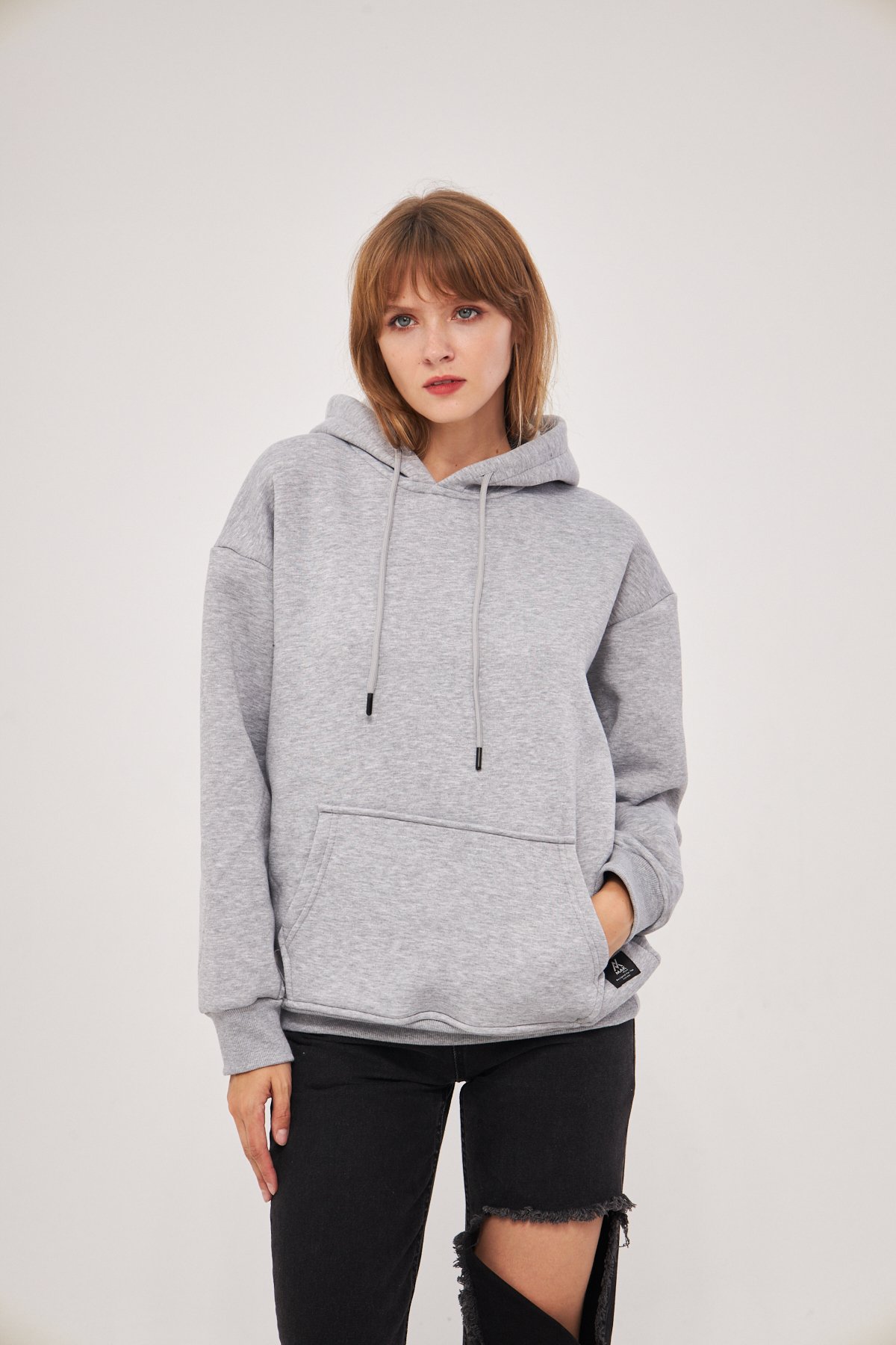 MAK Oversize Unisex Hoodie - Şardonlu - Gri