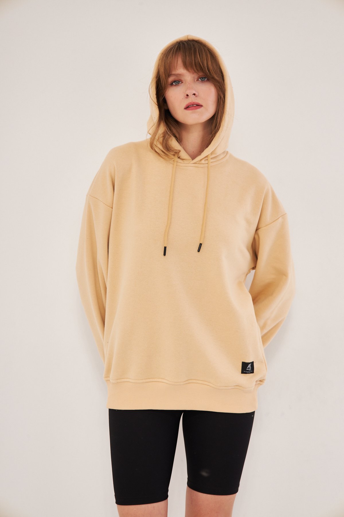 MAK Oversize Unisex Hoodie - Şardonsuz - Krem (Bej Rengi)