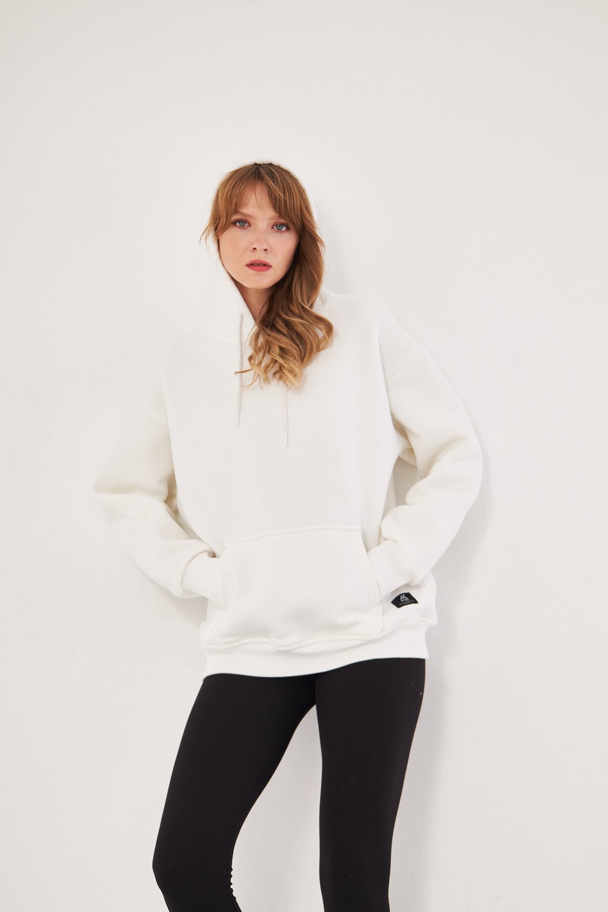 MAK Oversize Unisex Hoodie - Şardonlu - Beyaz