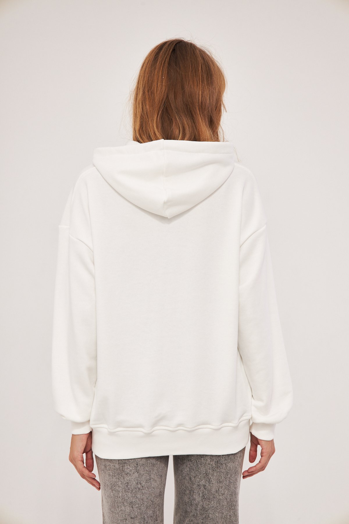 MAK Oversize Unisex Hoodie - Şardonsuz - Beyaz