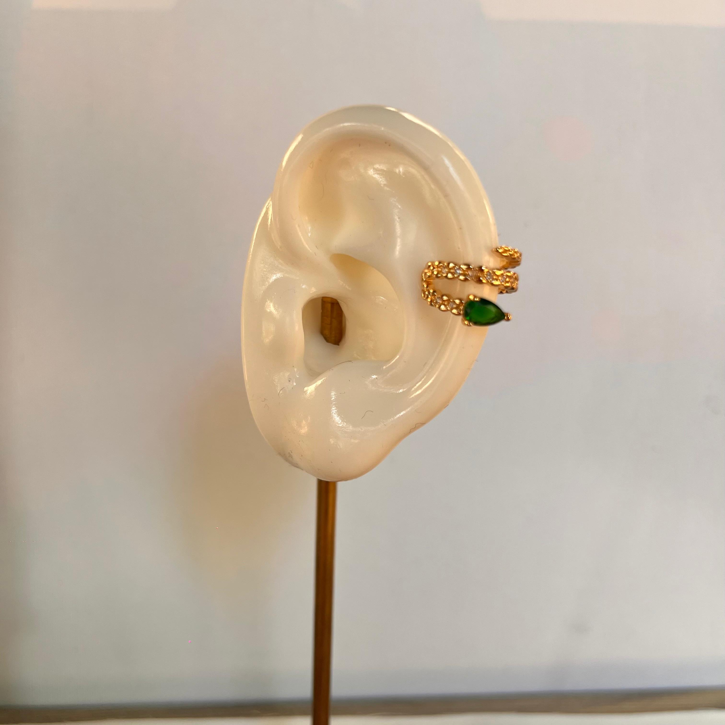 Gold Yeşil Detay Kıkırdak Küpe 1189