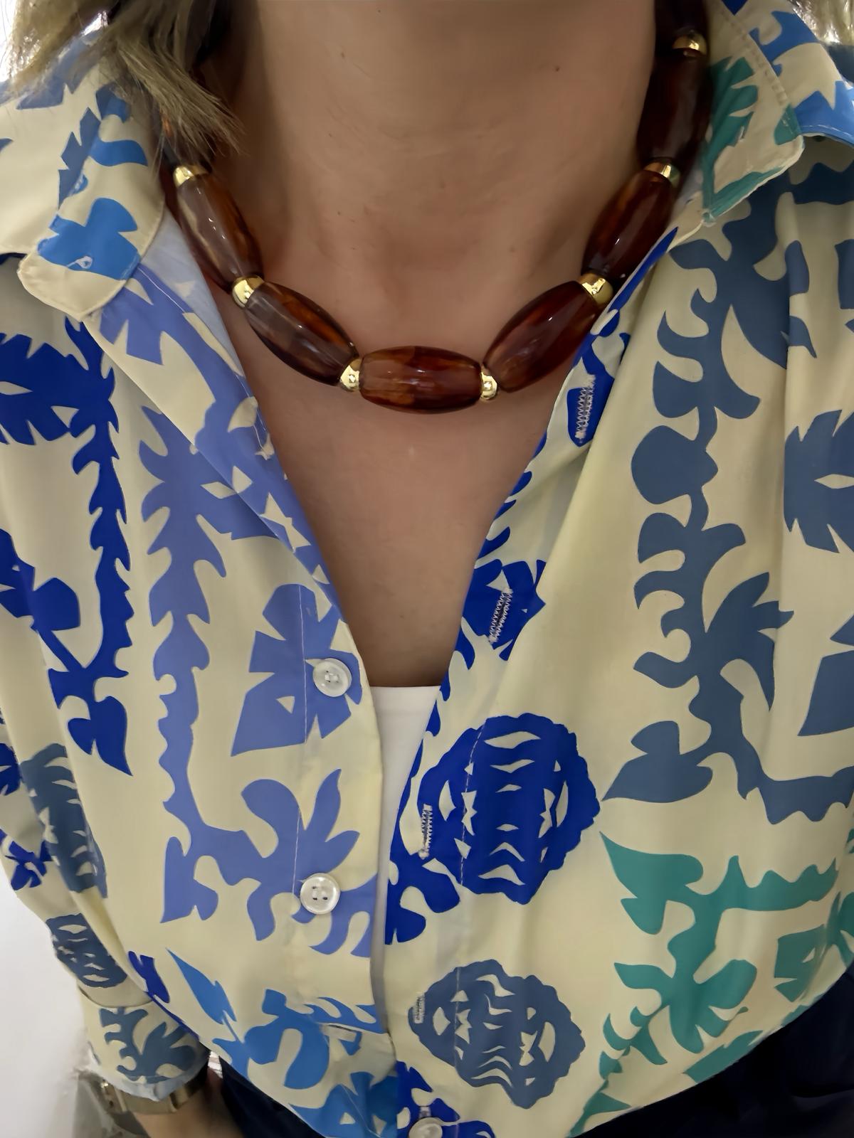 Kahverengi Boncuklu Gold Top Detaylı  Şık Kolye 1242