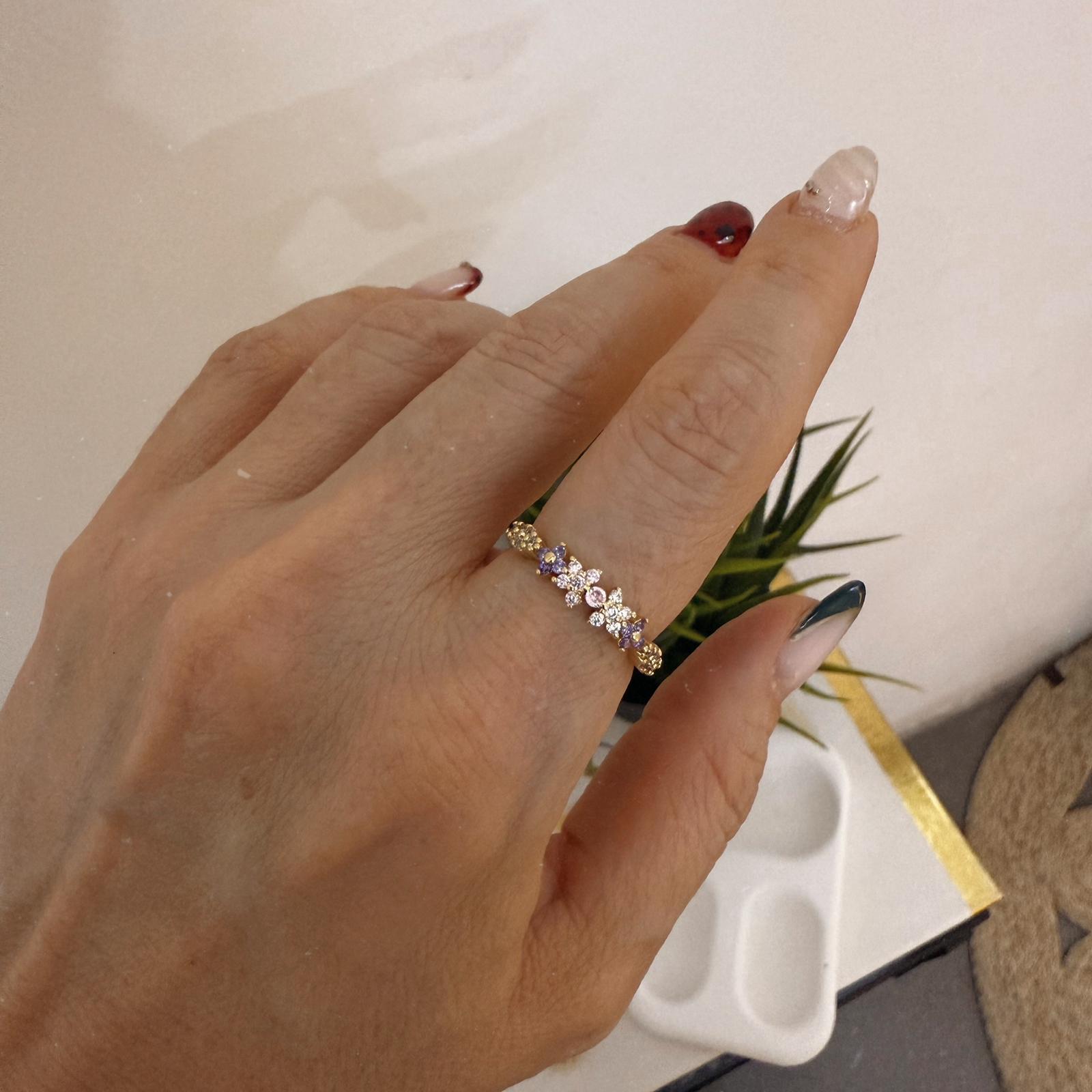 Zirkon Taşlı Renkli Çiçek Yüzük 1062