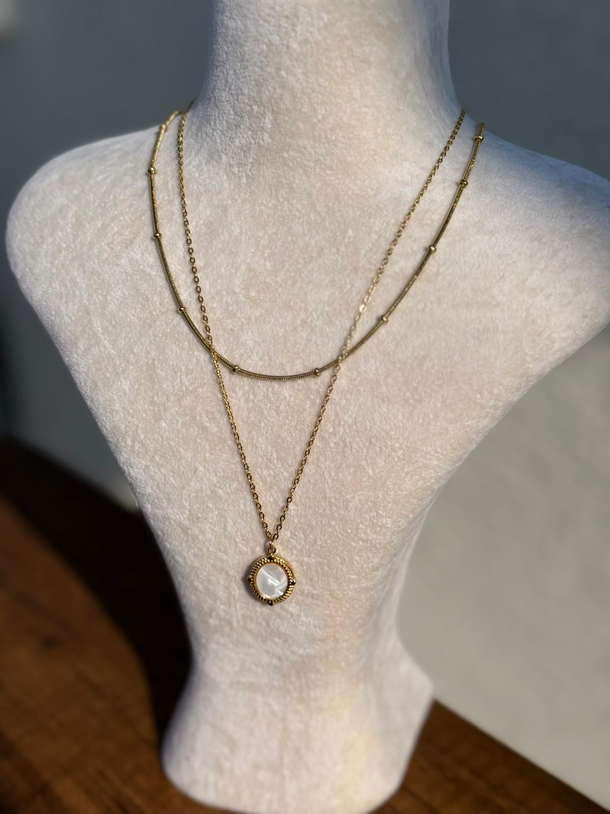 İkili Sedef Taşlı Çelik Kolye 1325