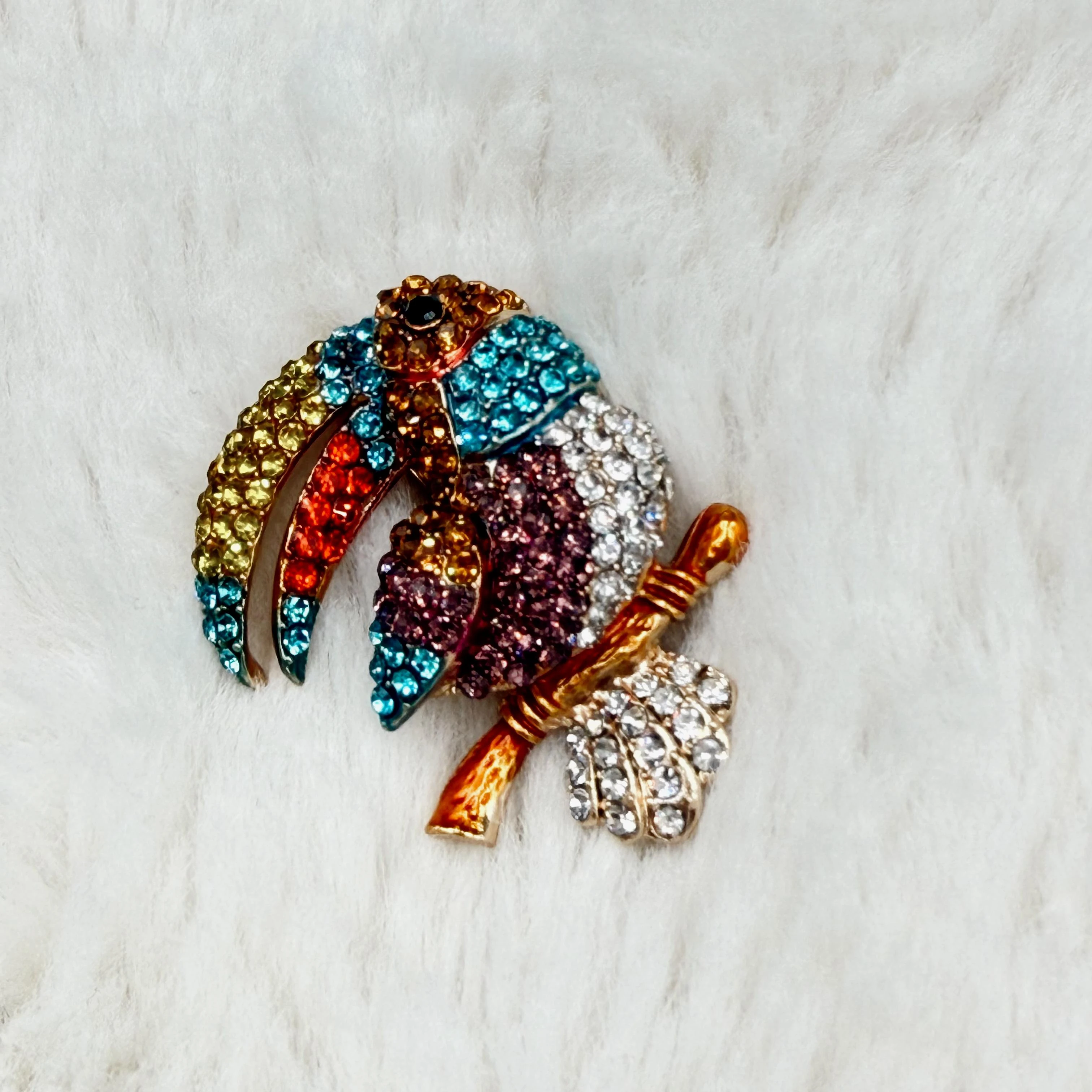 Zirkon  Taşlı Renkli  Tukan Kuş Broş 416