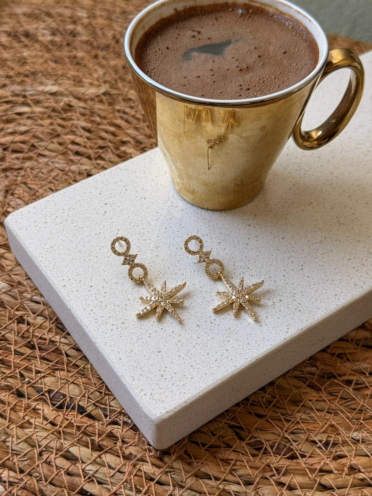 Özel Tasarım Zirkon Taşlı Kutup Yıldızlı Sallantılı Küpe 1060