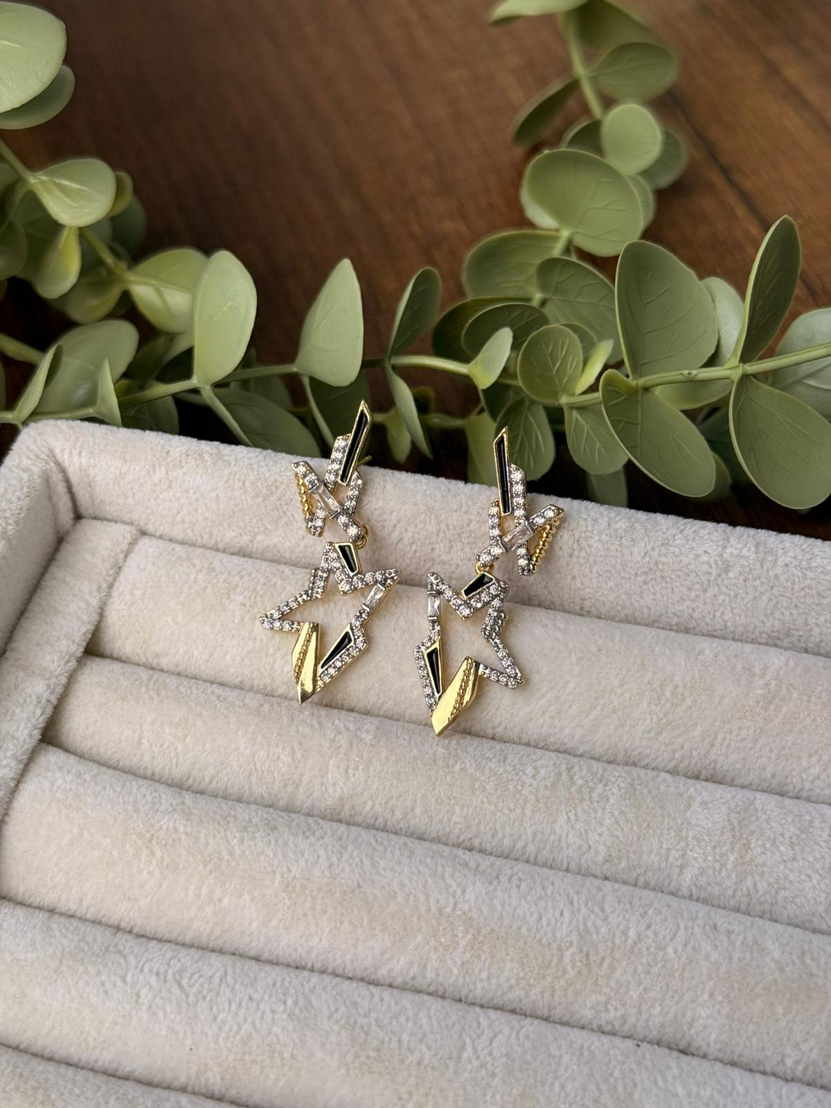 Zirkon Taşlı Yıldız Star Çift Renk Küpe 1286