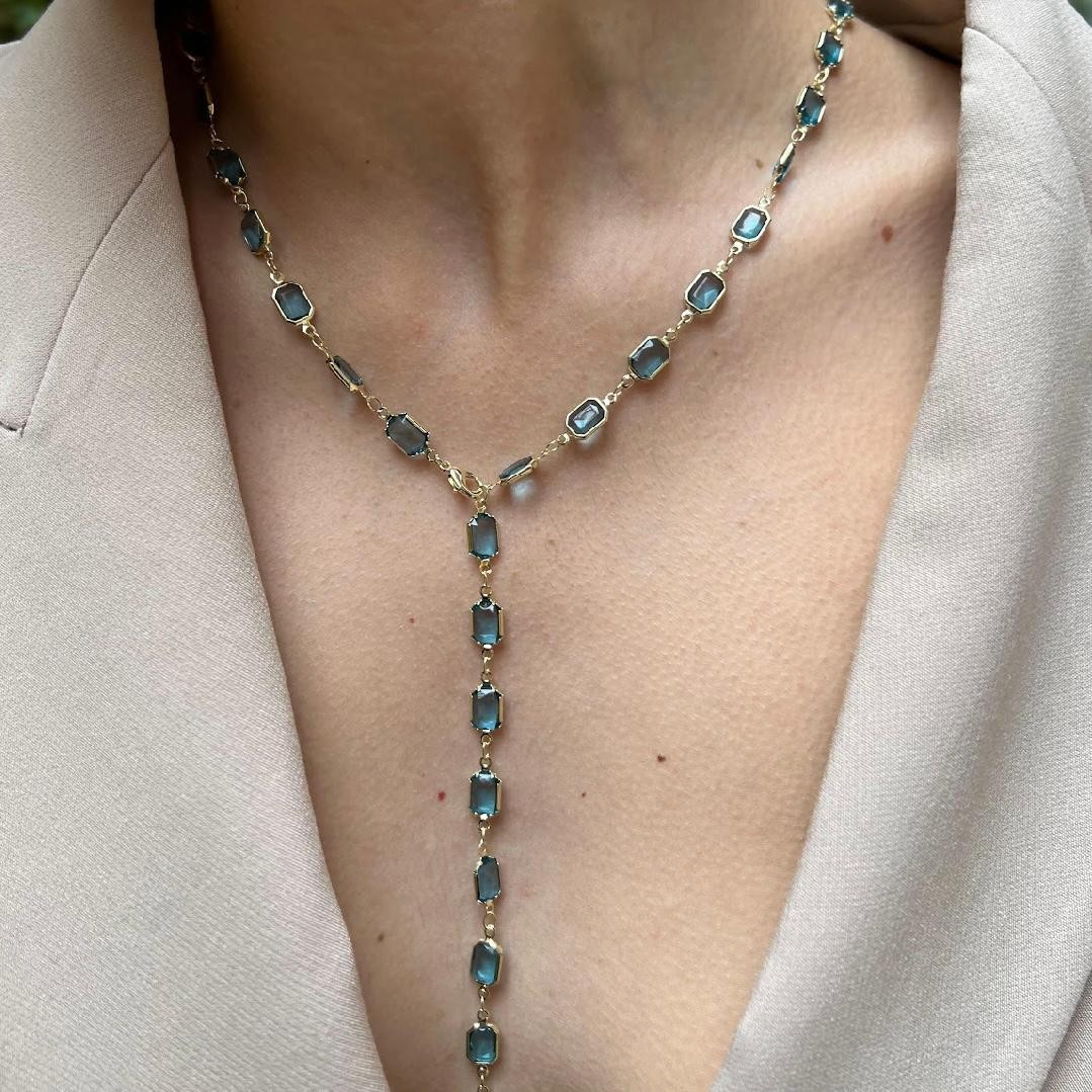 Mavi Minimal Baget Taşlı Y Kolye 655