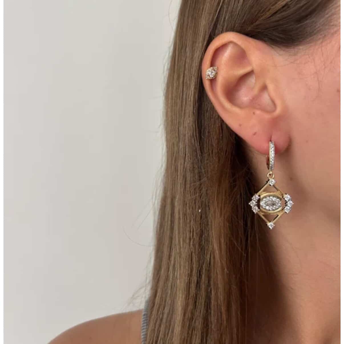 Özel Seri Kristal Taşlı Göz Detaylı Küpe 1263