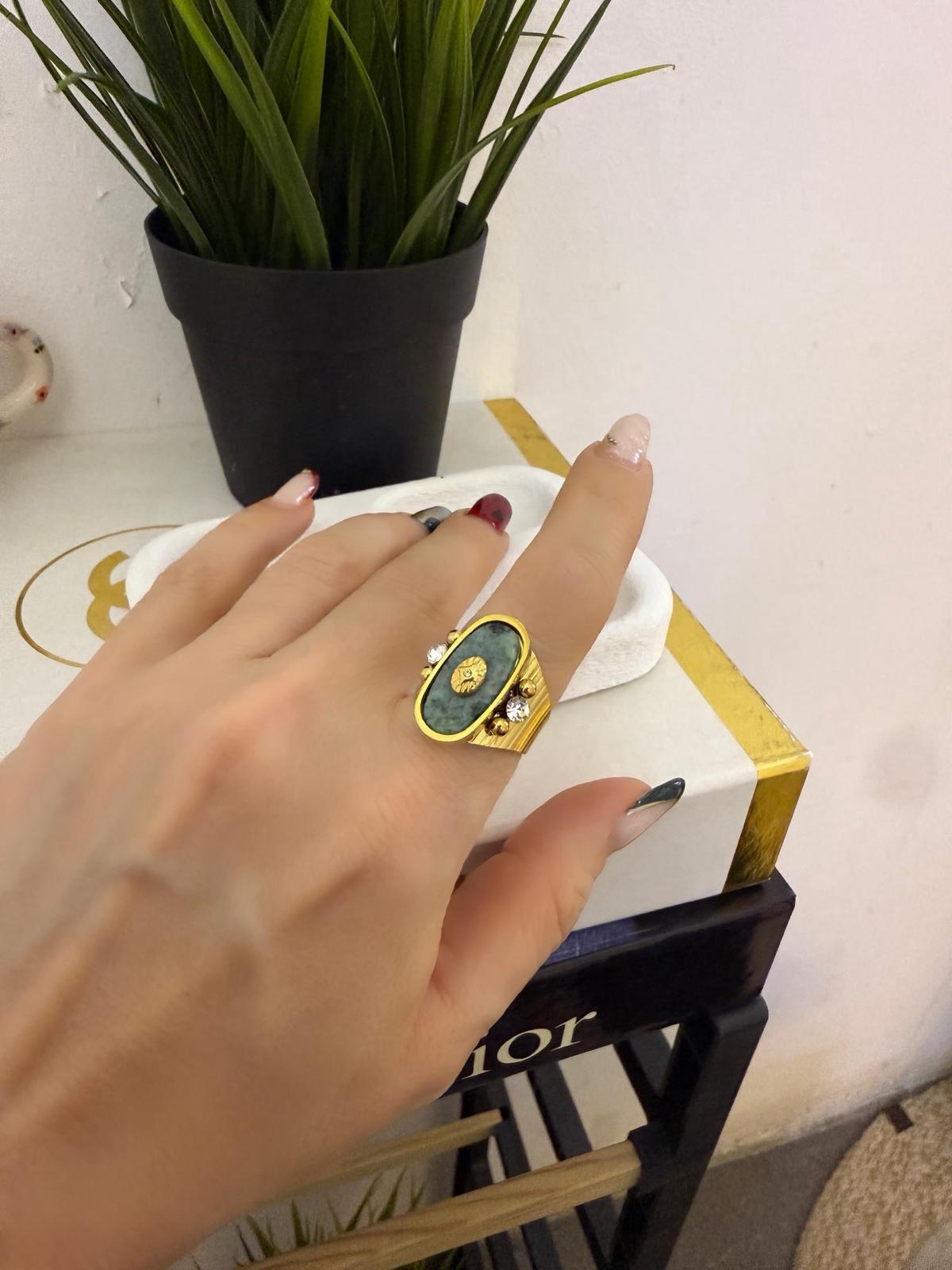 Sedef Taşlı Çelik Ayarlanabilir Yüzük 1120