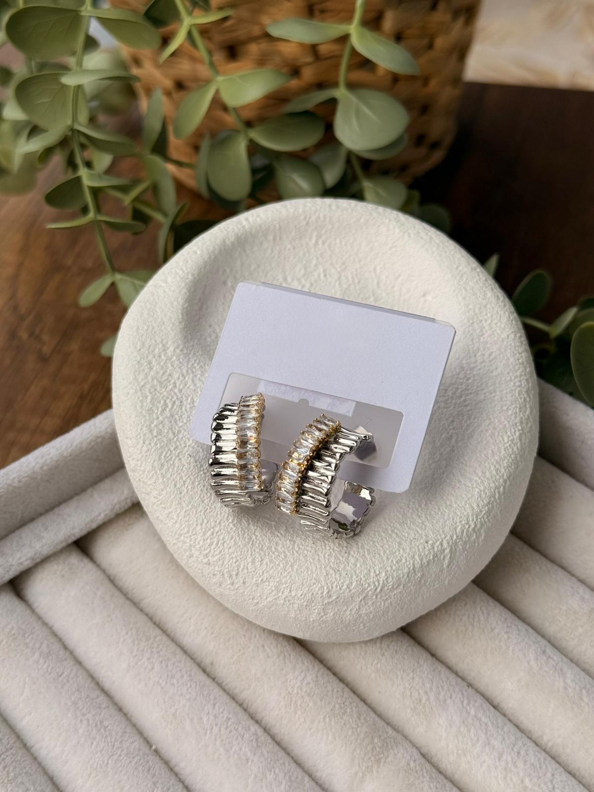 İki Renk Baget Taşlı Halka Küpe 1301