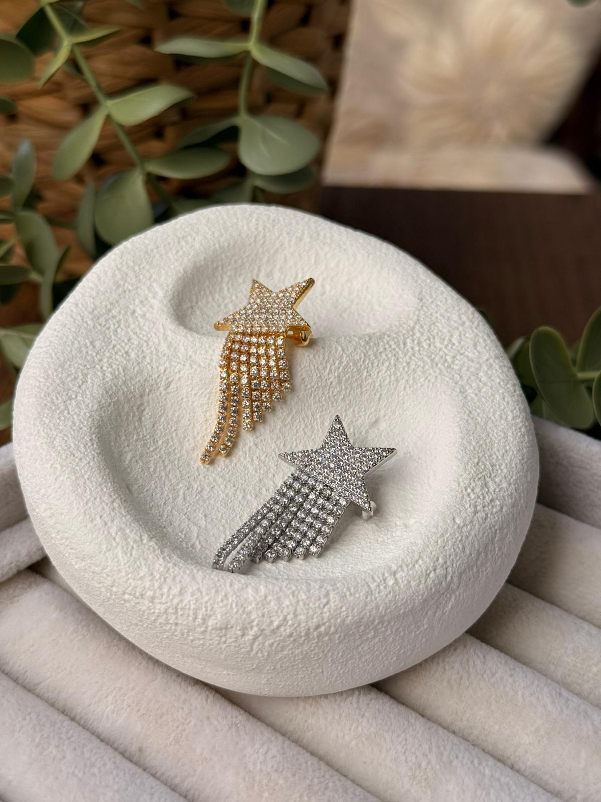 Zirkon Taşlı Yıldız  Sallantılı  Gold Broş 1277