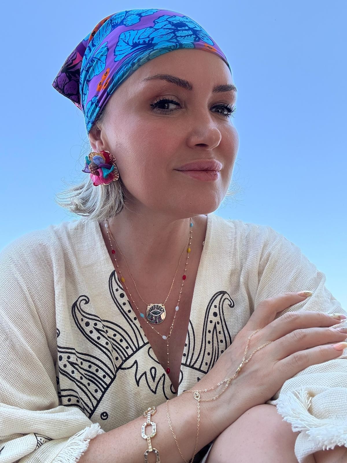 Shela Kombin Y Kolye Çelik Kolye Kumaş Renkli Küpe Şahmeran Bileklik 859