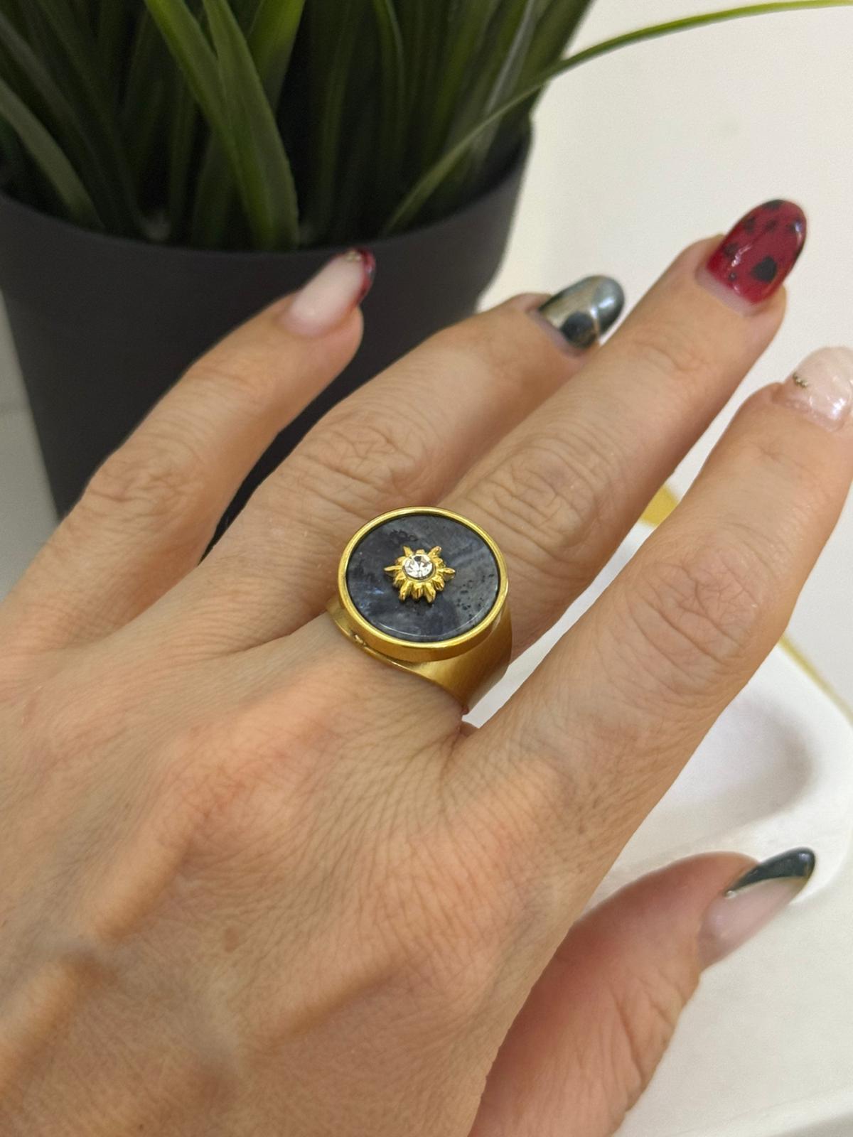 Sedef Taşlı Çelik Ayarlanabilir Yüzük 1121