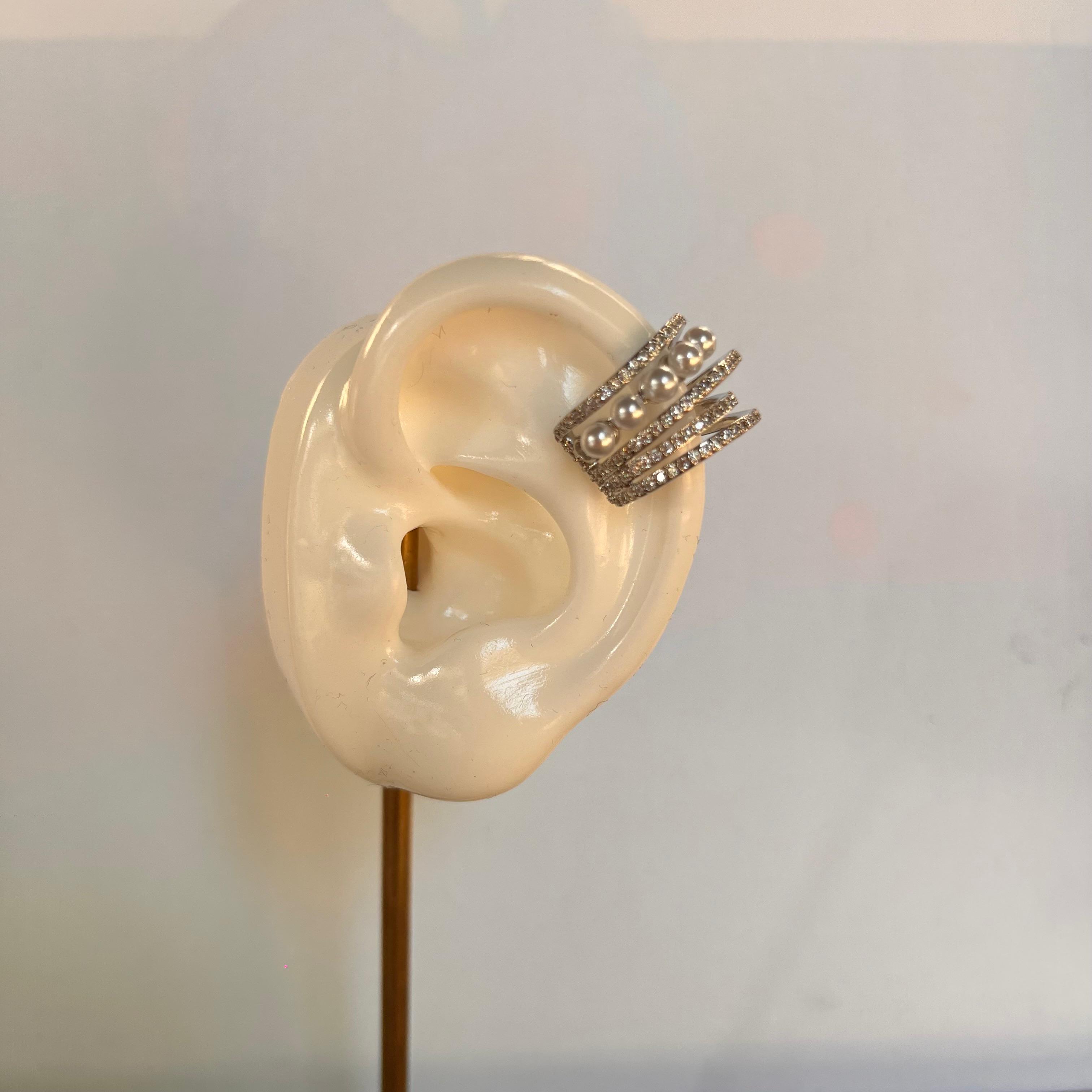 Zirkon Taşlı İncili Silver Kıkırdak Küpe 1190