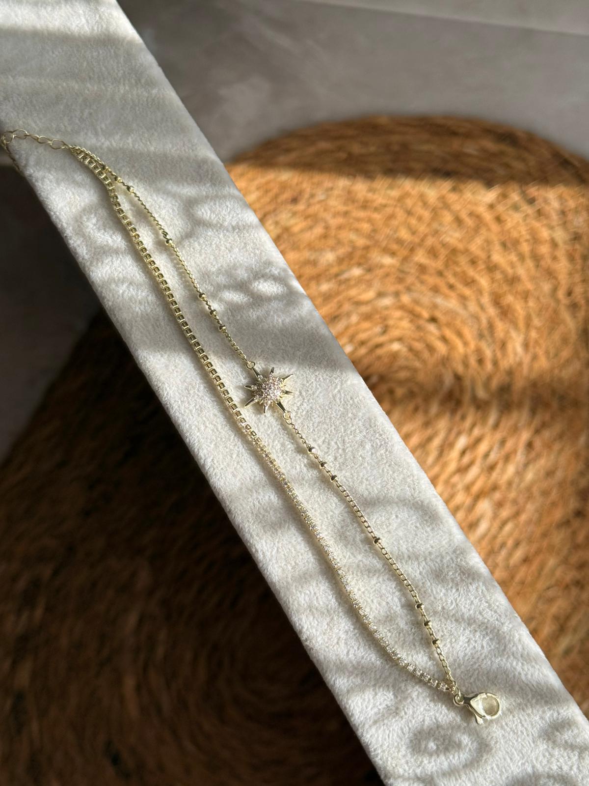 Zirkon Taşlı İkili Kutup Yıldızlı 14 K Bileklik 1090