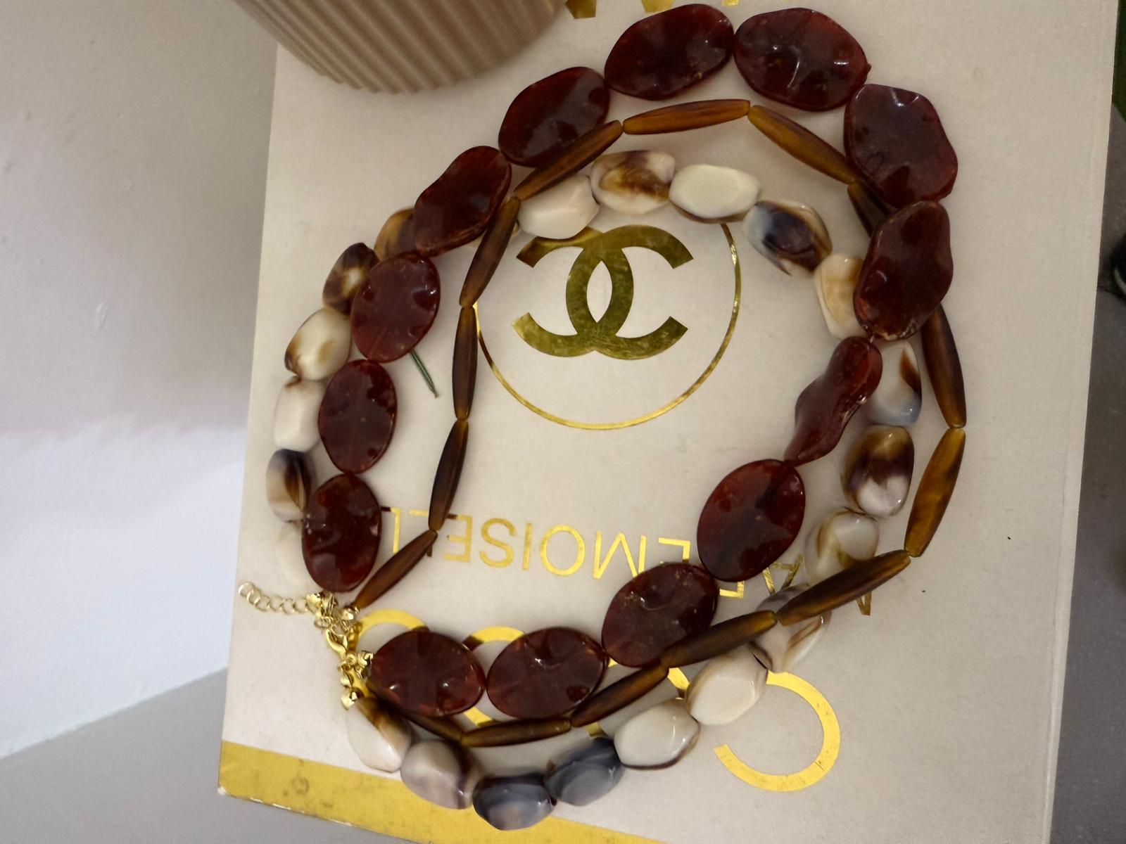 Özel Seri 3'lü  Krem Ve Kahverengi Boncuklu Kolye 12466