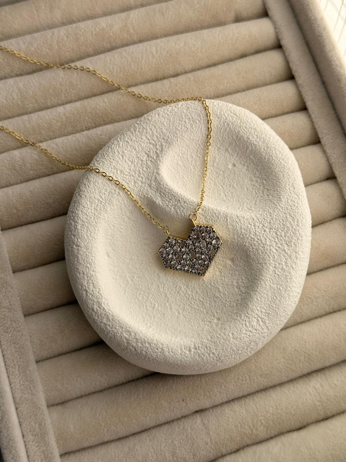 Zirkon Taşlı Kalpli Gold Kolye 1138
