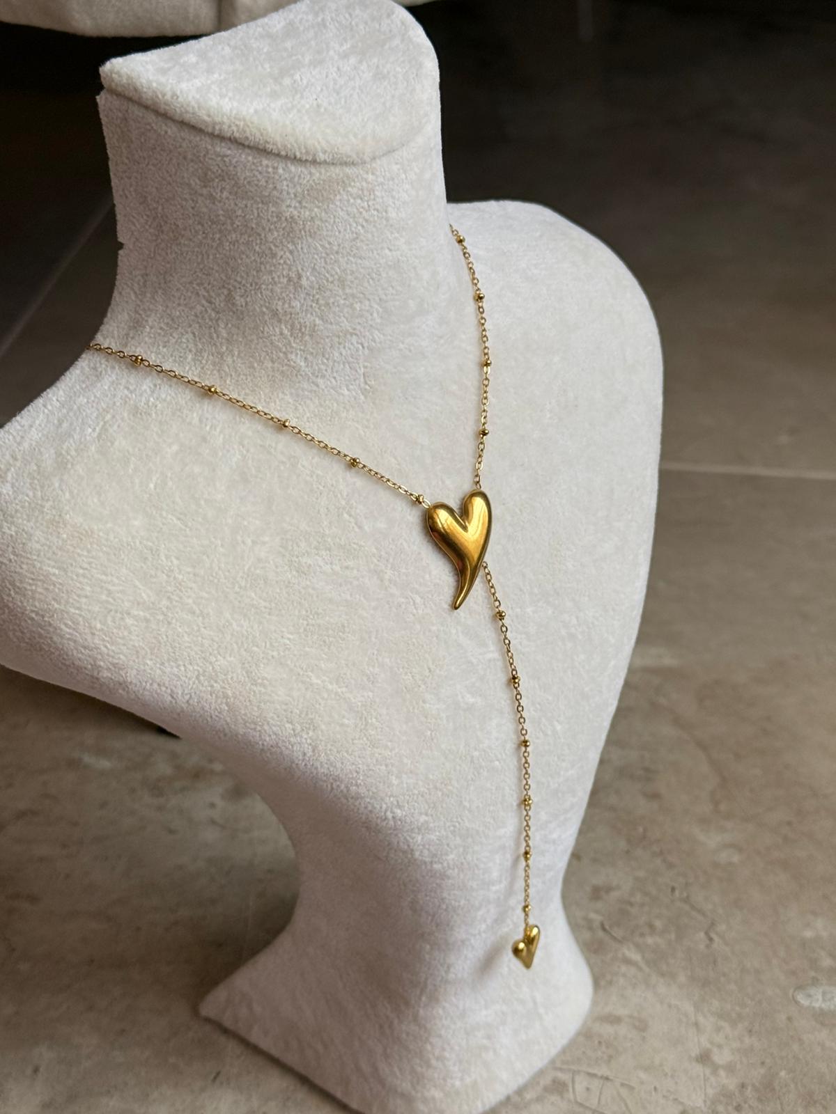 Çelik Kalpli Gold Y Kolye 1066