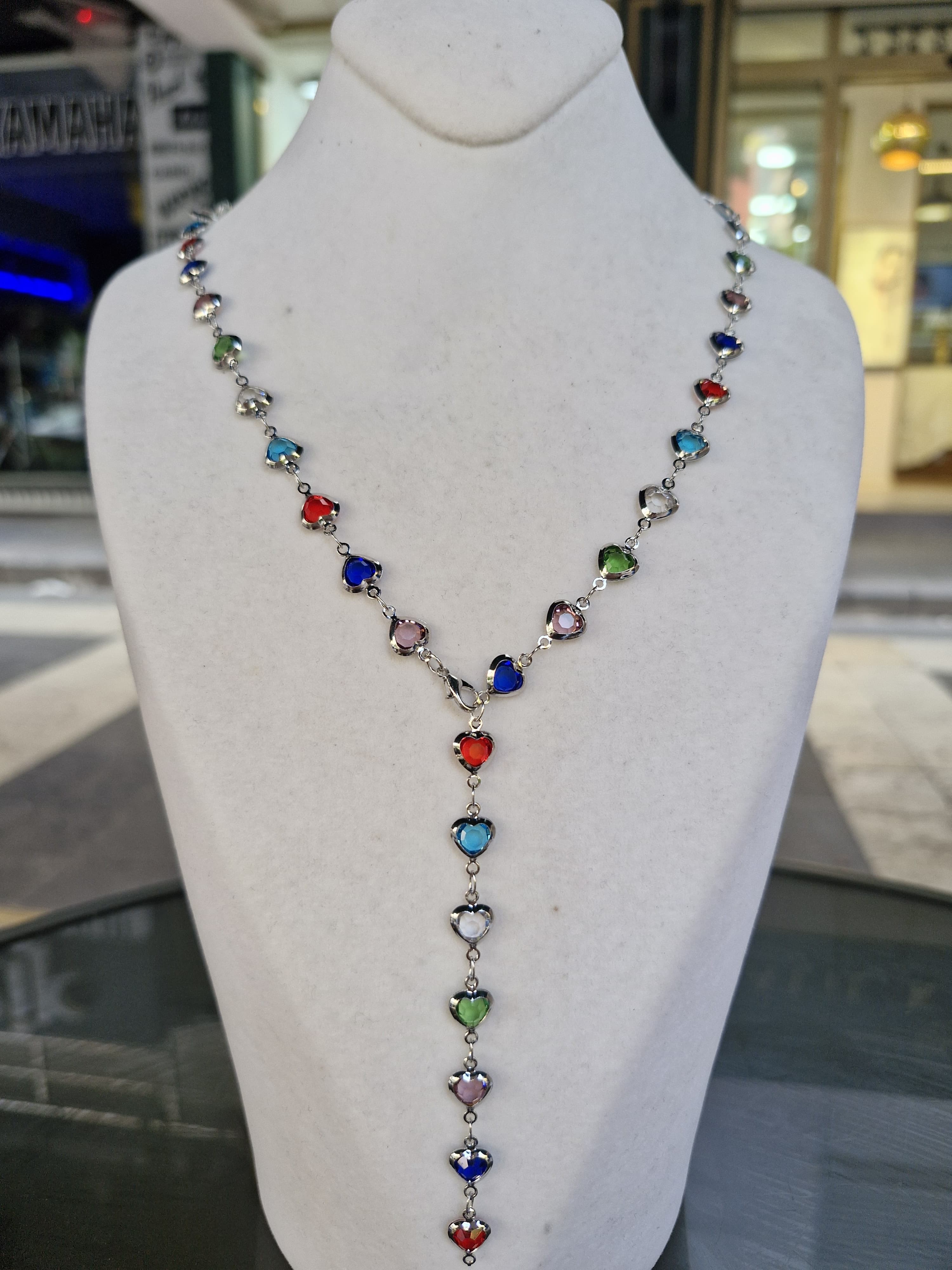 Özel Seri Kalpli Renkli Silver  Y Kolye 833