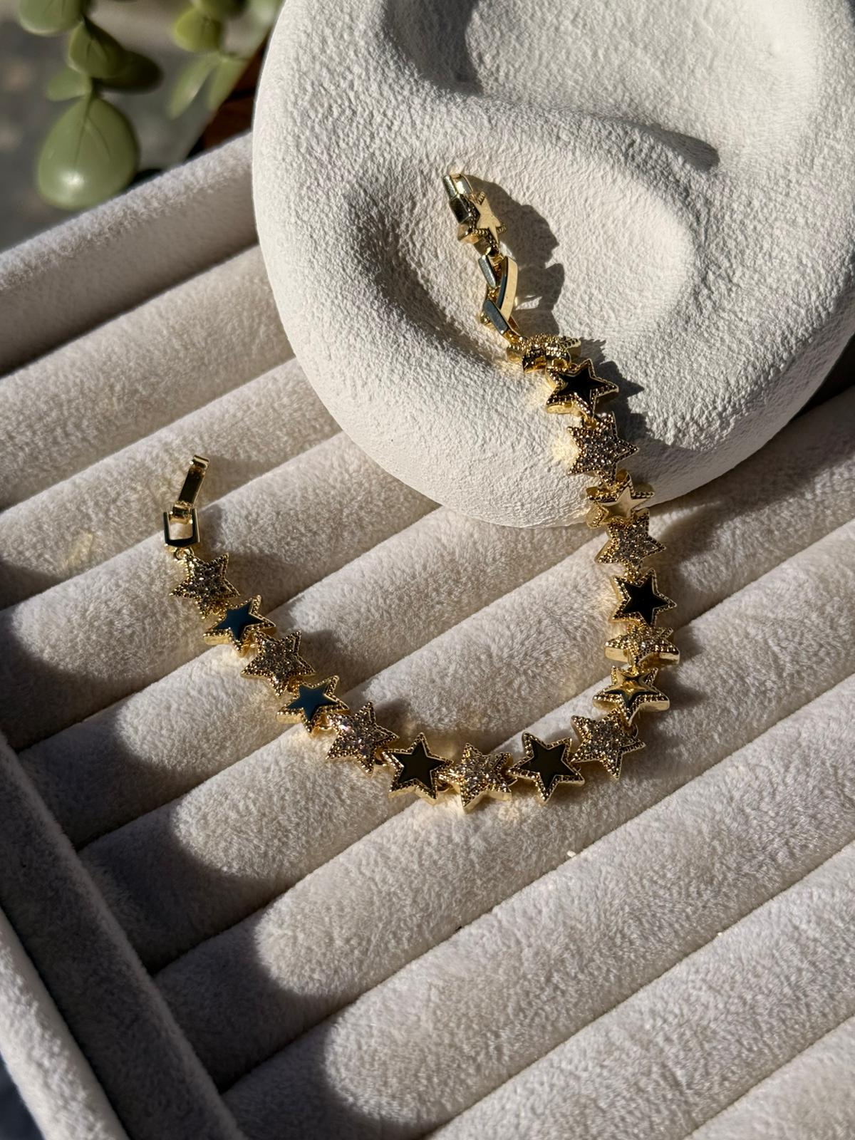 Zirkon Taşlı Özel Tasarım Yıldız 14 K  Bileklik 1224