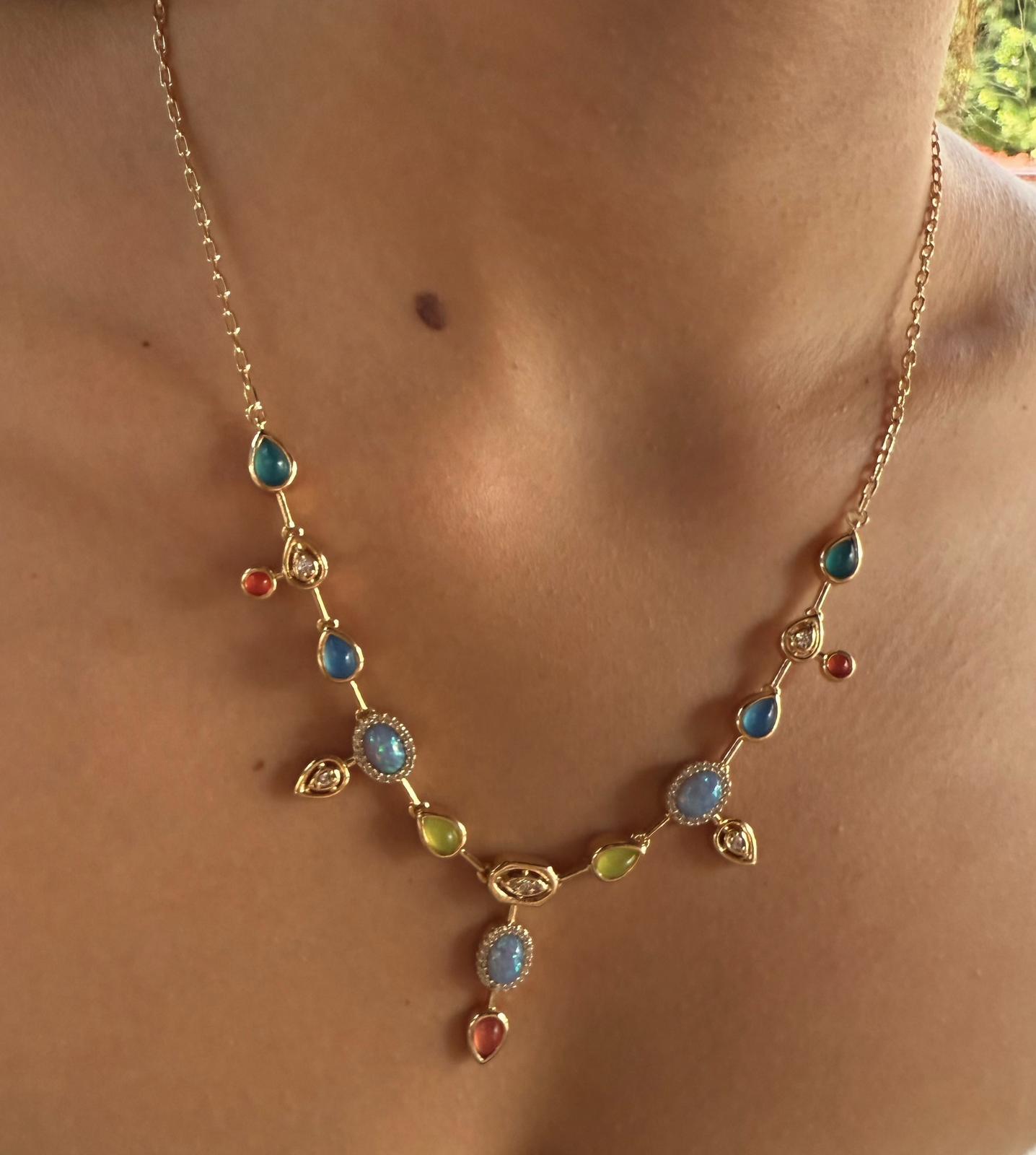 Vip 7 Element Renkli Taşlı Çakra Kolye 957