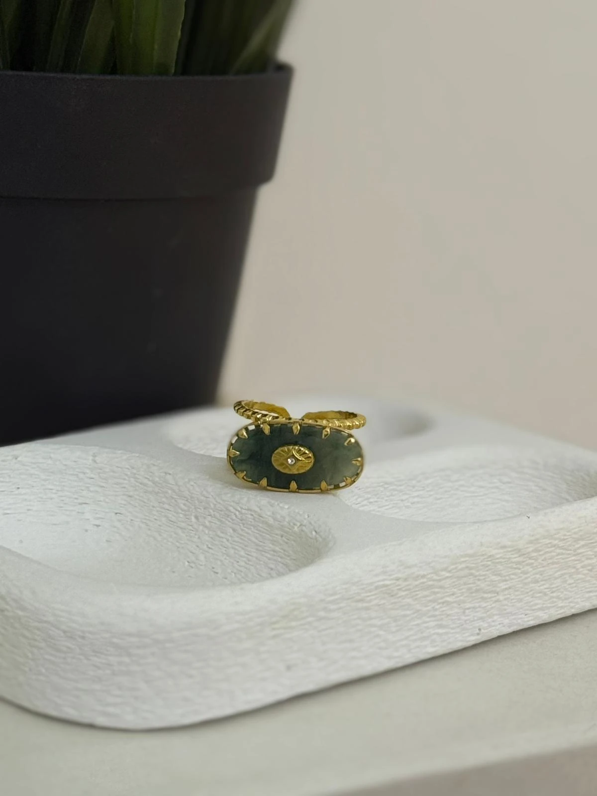 Sedef Taşlı Çelik Ayarlanabilir Yüzük 1120