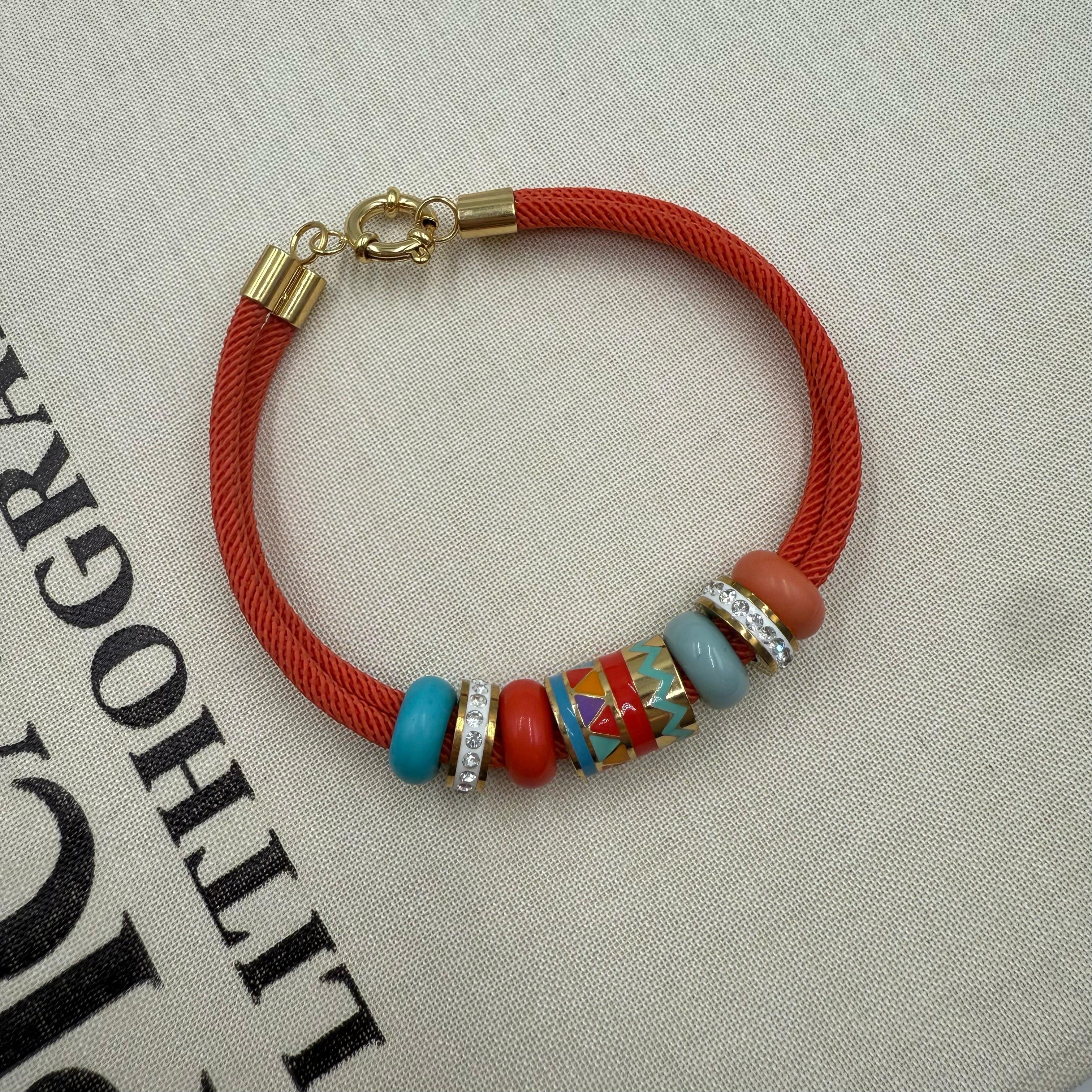 Turuncu Deri & Gold Metal Bileklik 507