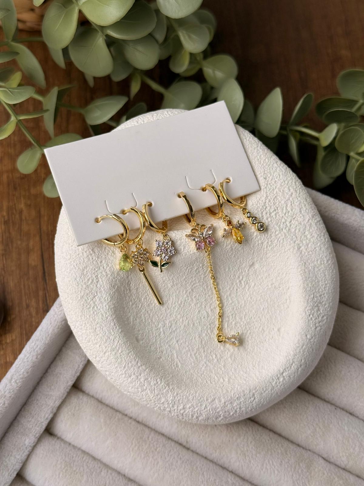 Damla Taş Kar Tanesi Kelebek Arı Detaylı Minimalist 6'lı Set 1290