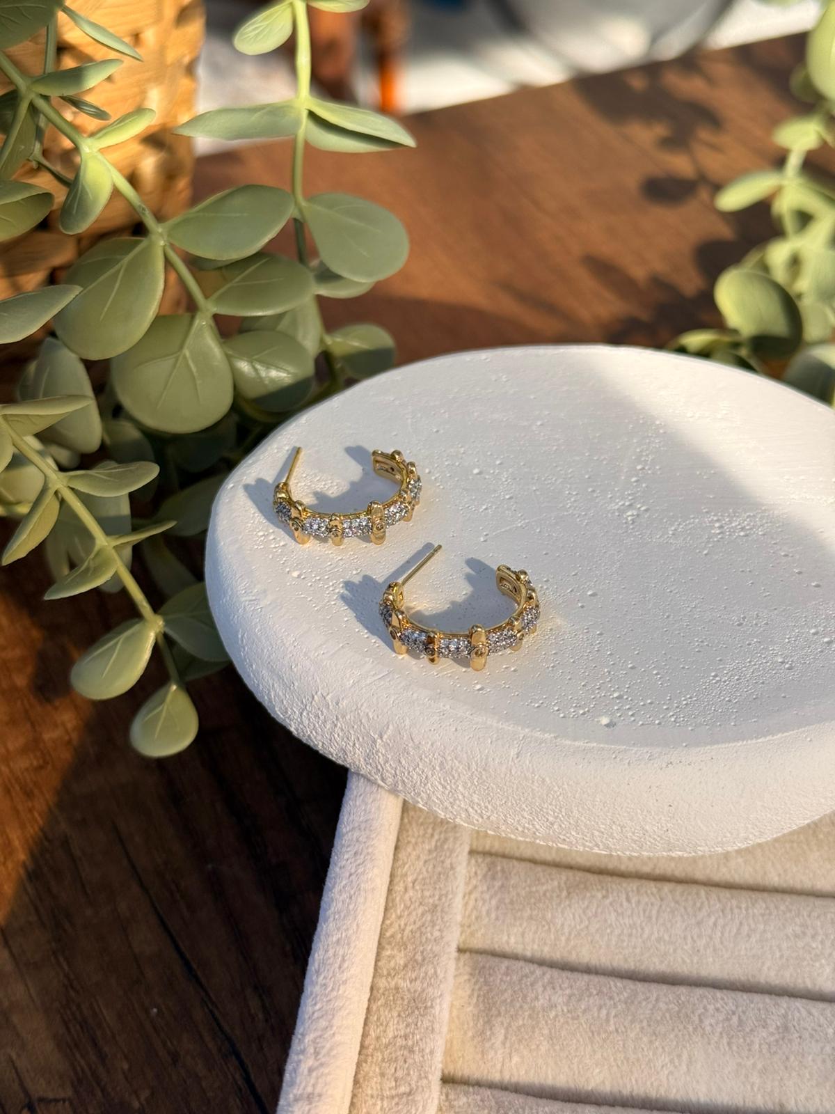 Zirkon Taşlı Çelik Çift Renk  Halka Küpe 1307