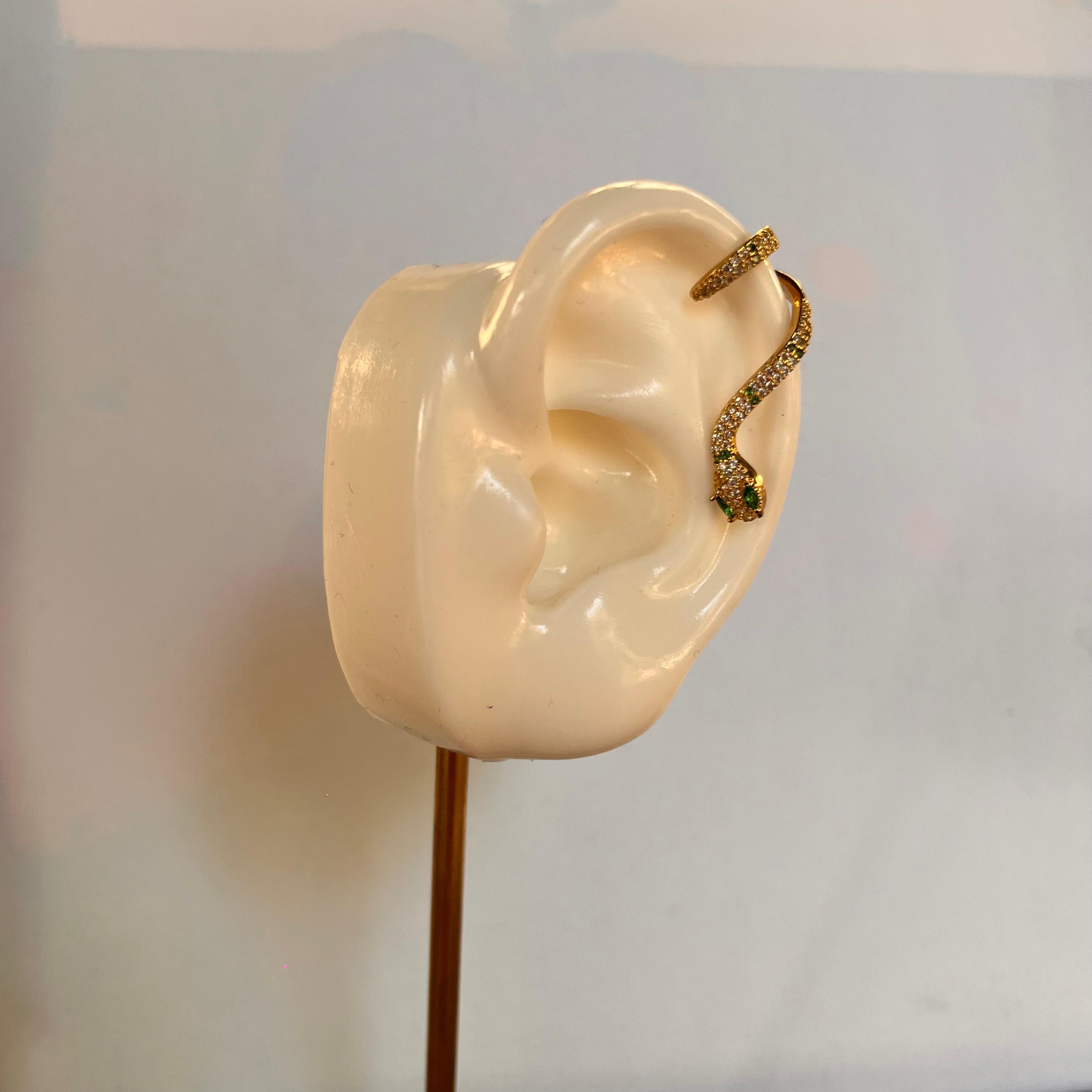 Zirkon Taşlı Yılan Gold Kıkırdak Küpe 1198