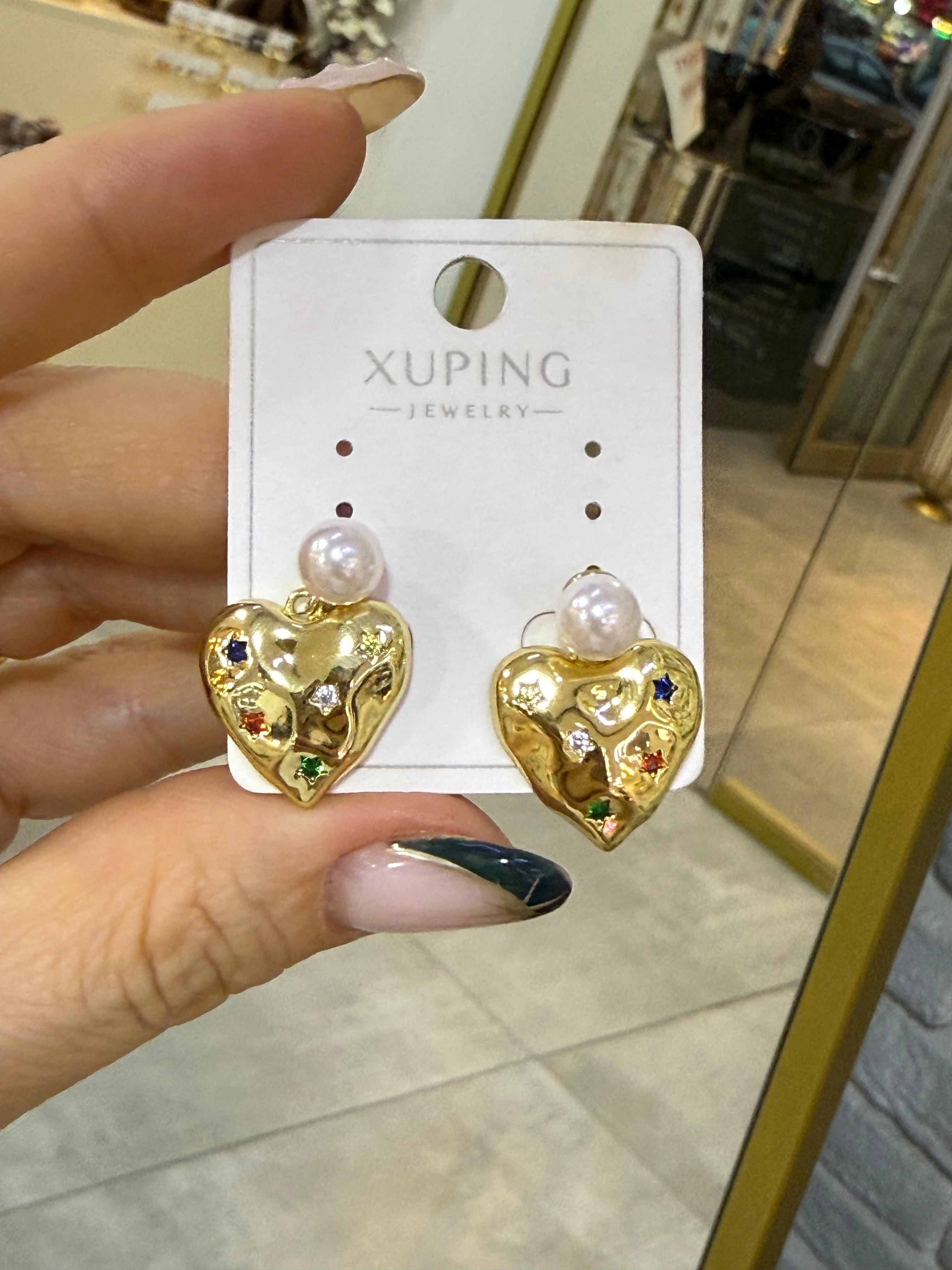 Kalpli İncili Renkli Taşlı Xuping Küpe 982