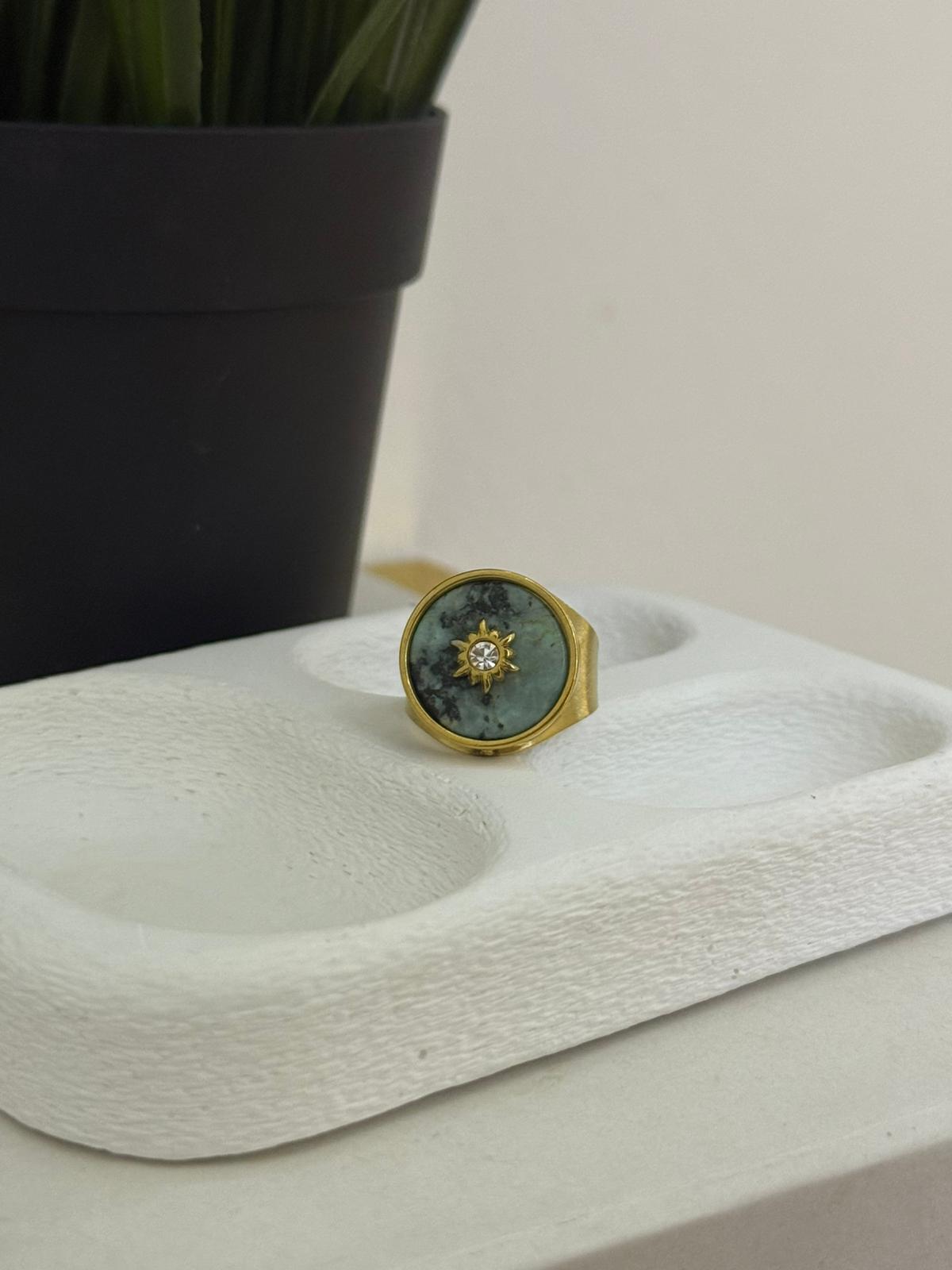 Sedef Taşlı Çelik Ayarlanabilir Yüzük 1121