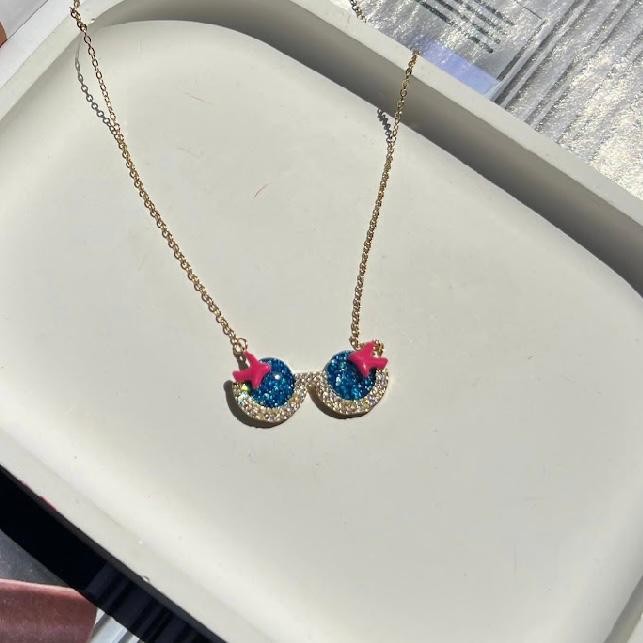 Çelik Gold Mavi Pembe Detaylı Kolye 779