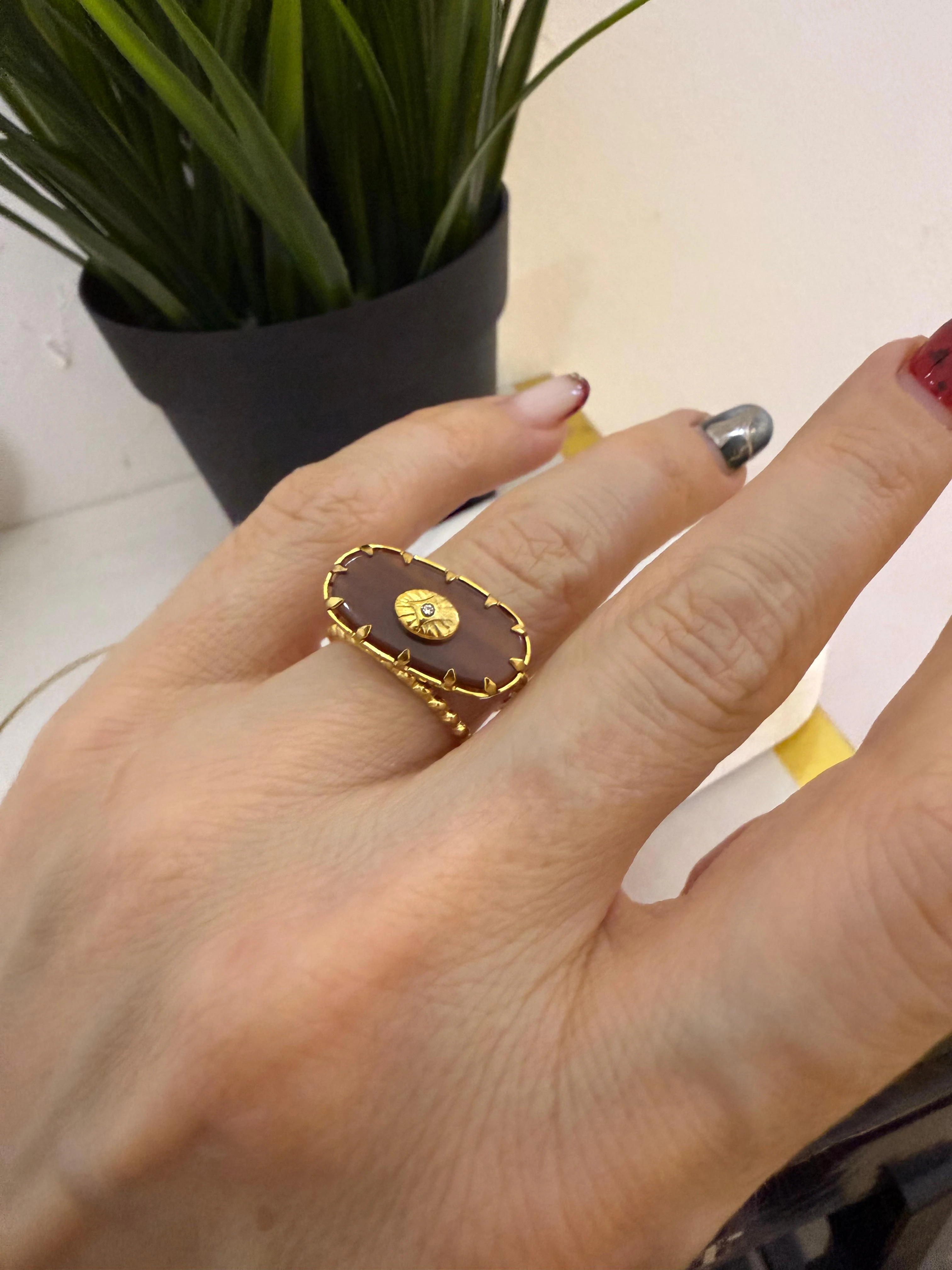 Sedef Taşlı Çelik Ayarlanabilir Yüzük 1118