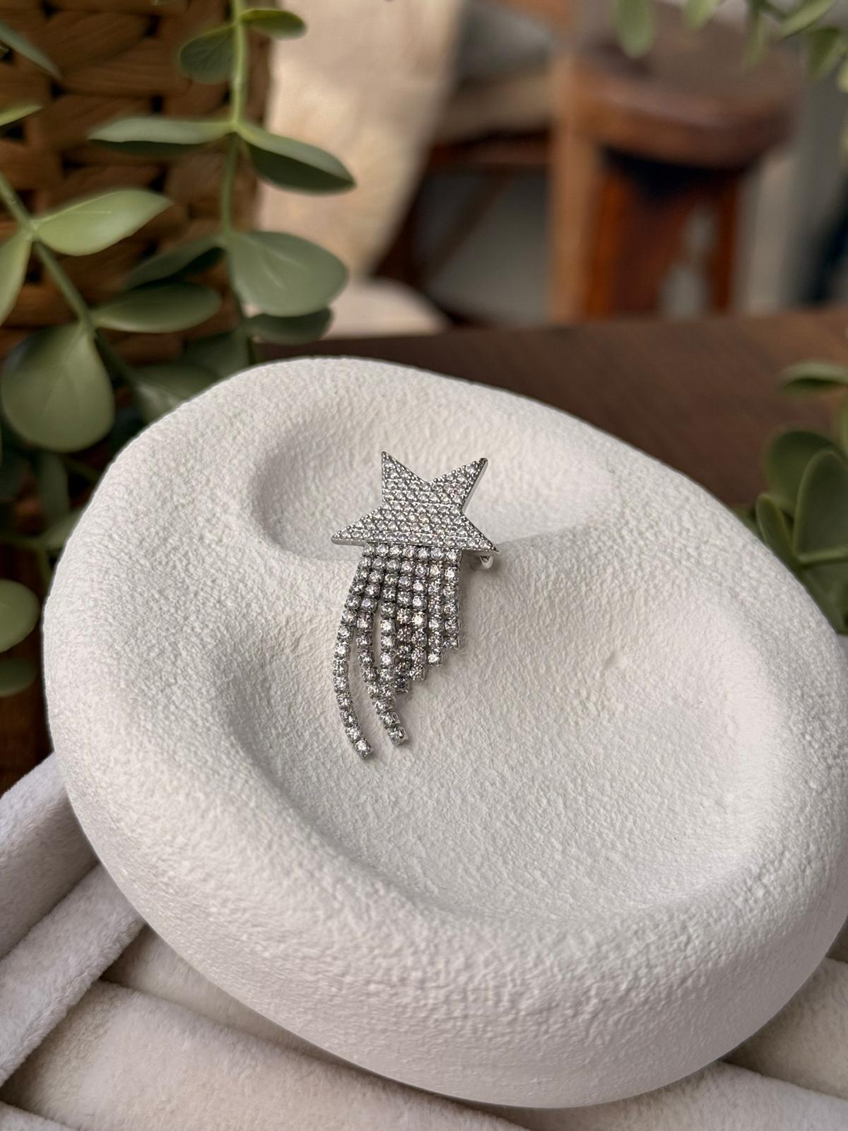 Zirkon Taşlı Yıldız Sallantılı Silver Broş 1278