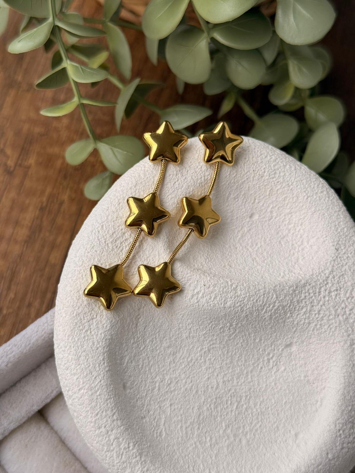 Yıldız Sallantılı Gold Çelik Küpe 12844