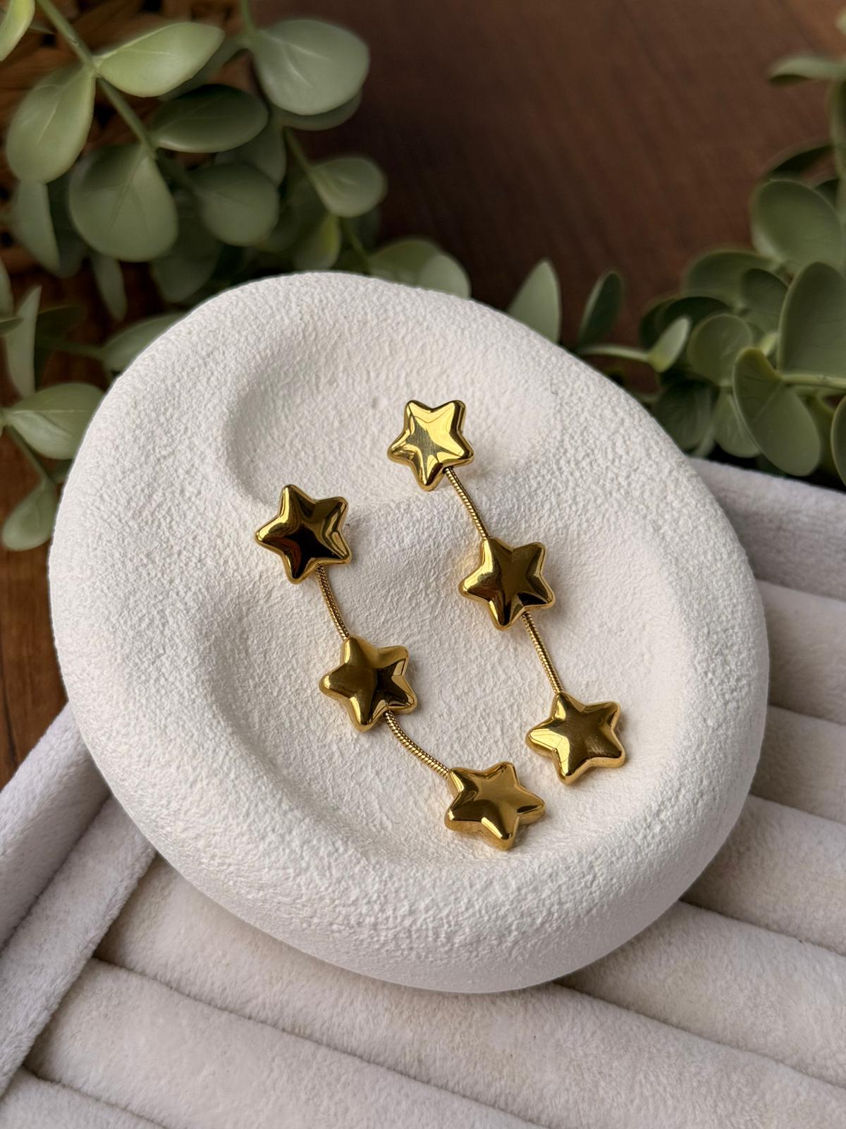 Yıldız Sallantılı Gold Çelik Küpe 12844