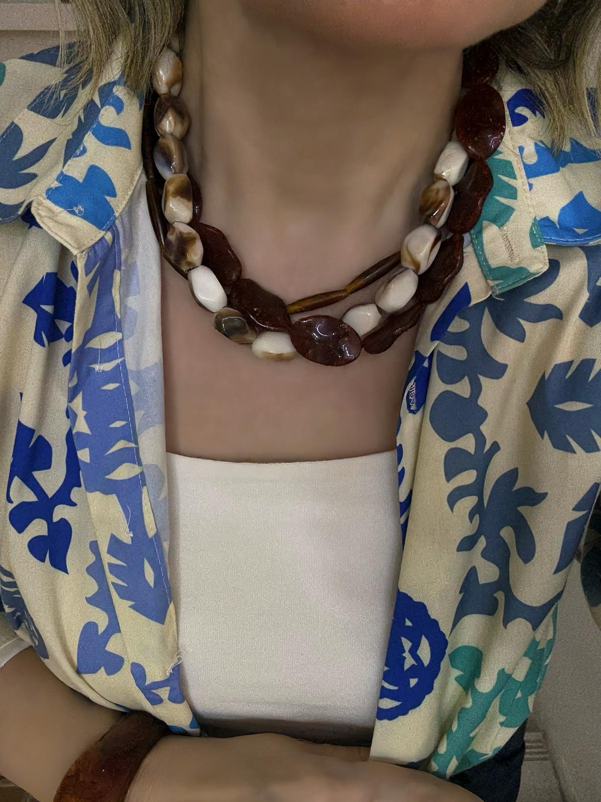 Özel Seri 3'lü  Krem Ve Kahverengi Boncuklu Kolye 12466