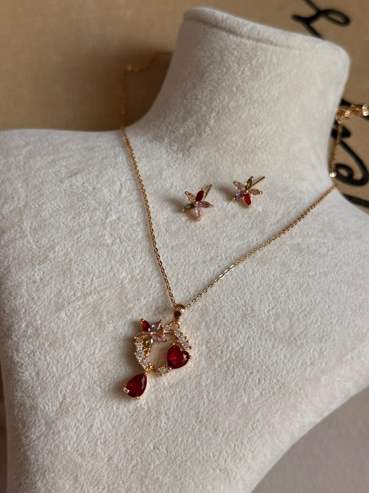 Damla Taşlı Renkli Kolye Küpe Set 888