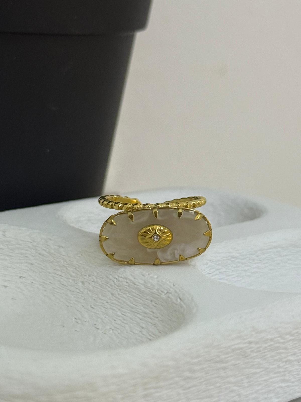 Sedef Taşlı Çelik Yüzük 1119