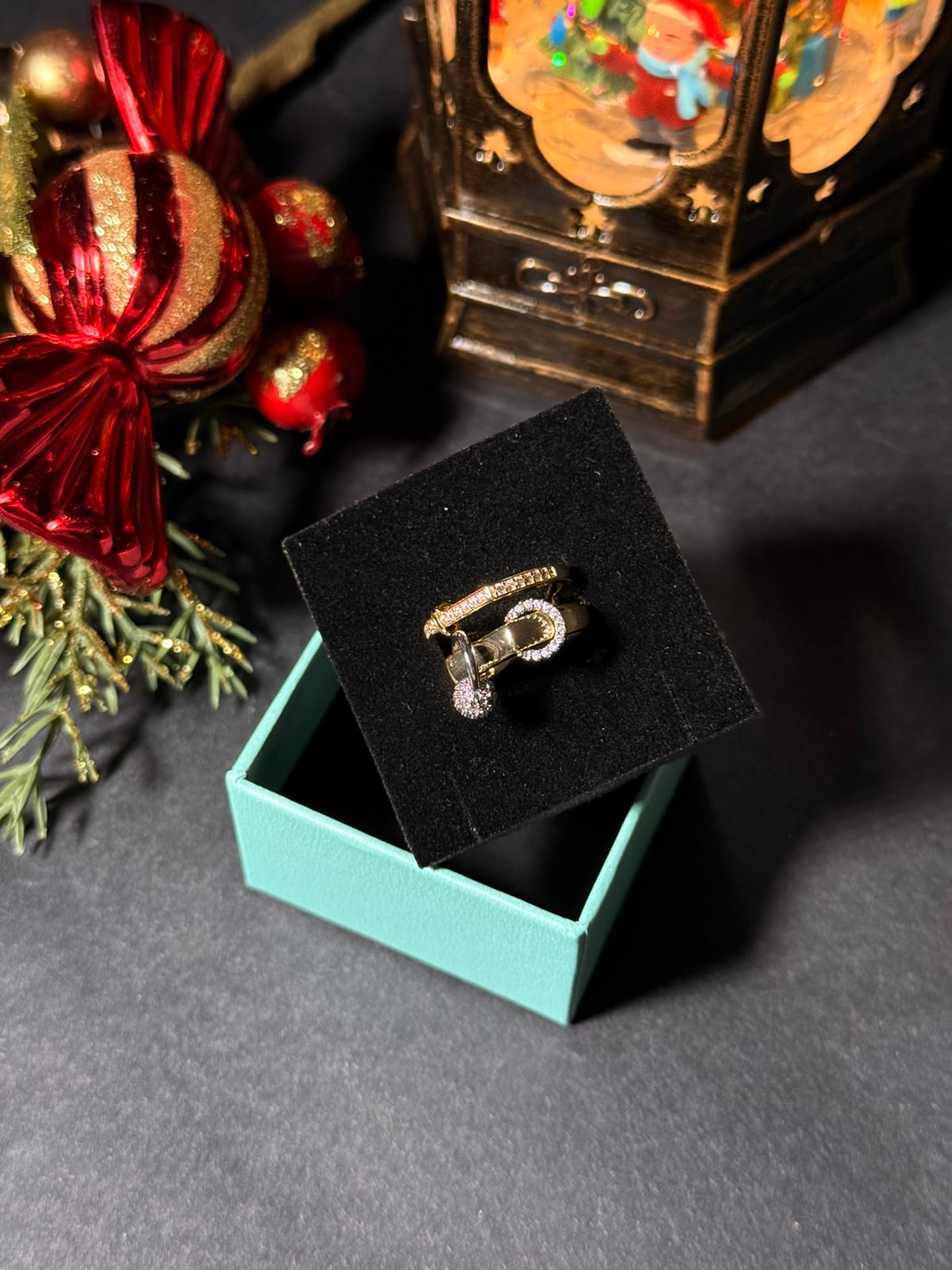 Zirkon  Taşlı Kemer Model İki Renk Ayarlanabilir Yüzük 1281