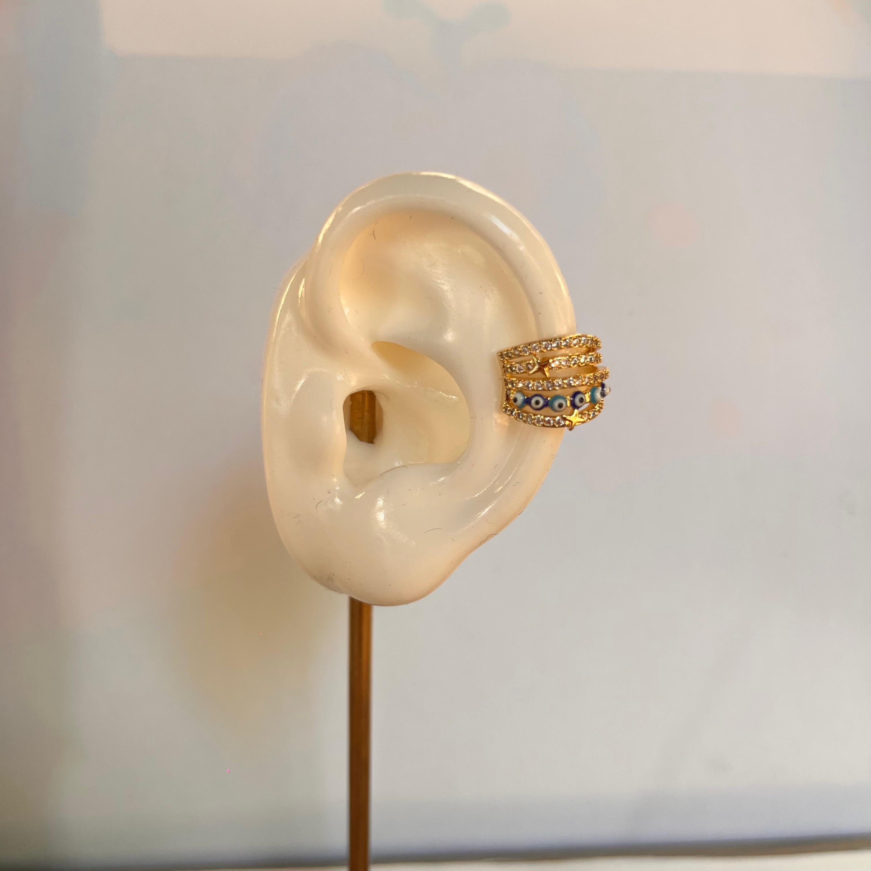 Zirkon Taşlı Nazar Boncuklu Renkli Kıkırdak Küpe 1195