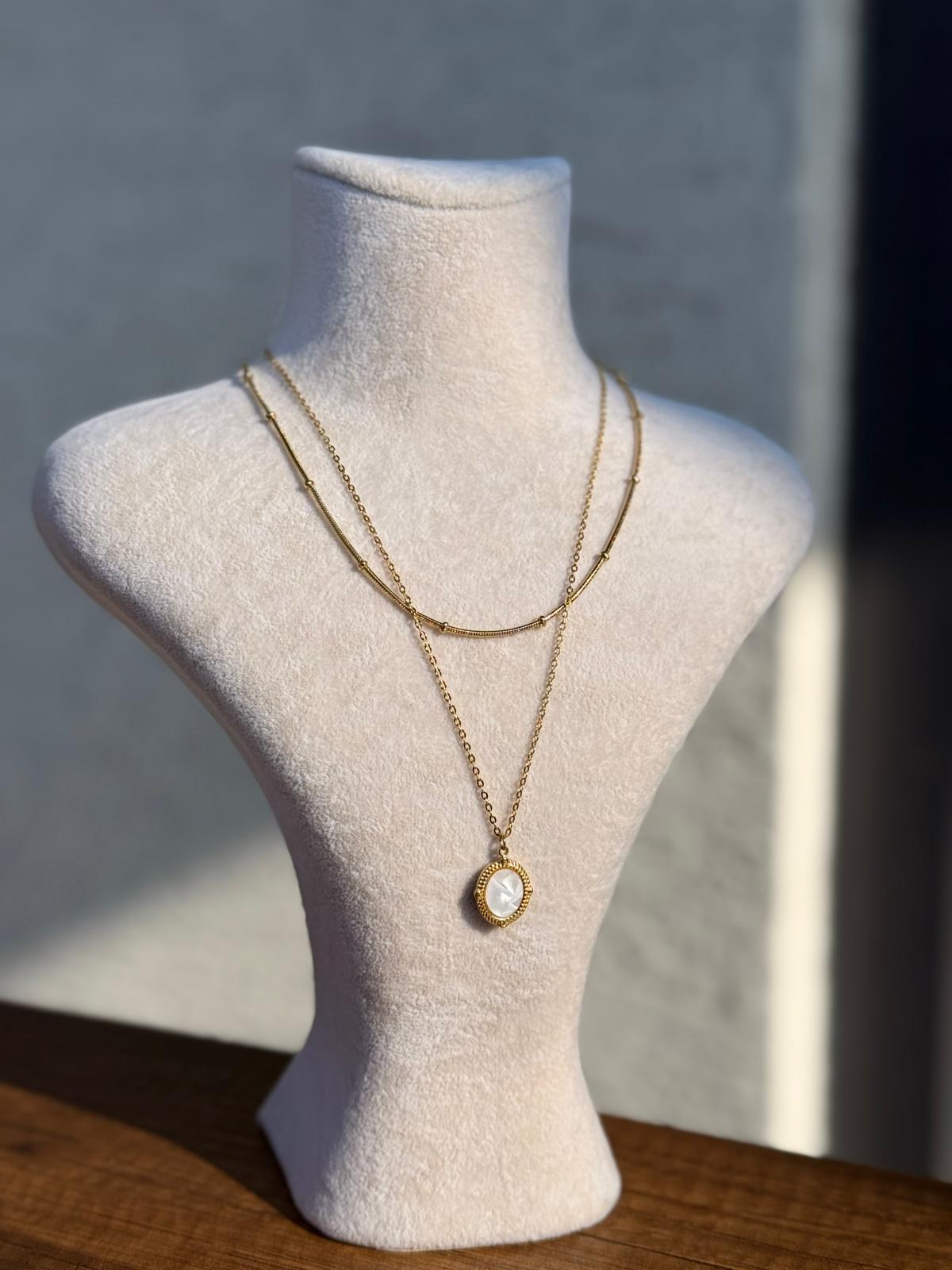 İkili Sedef Taşlı Çelik Kolye 1325