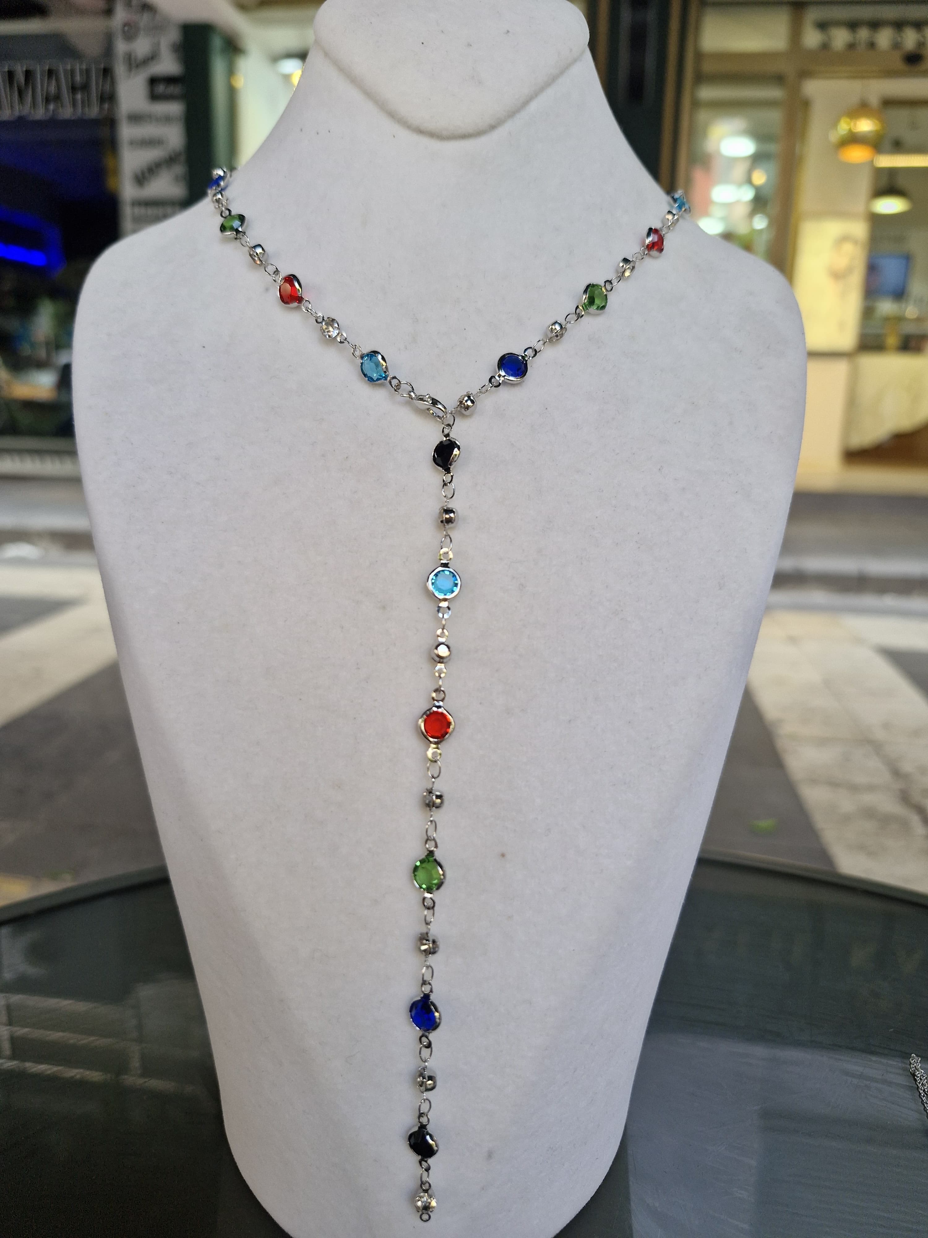 Renkli Taşlı Oval Y Kolye 839