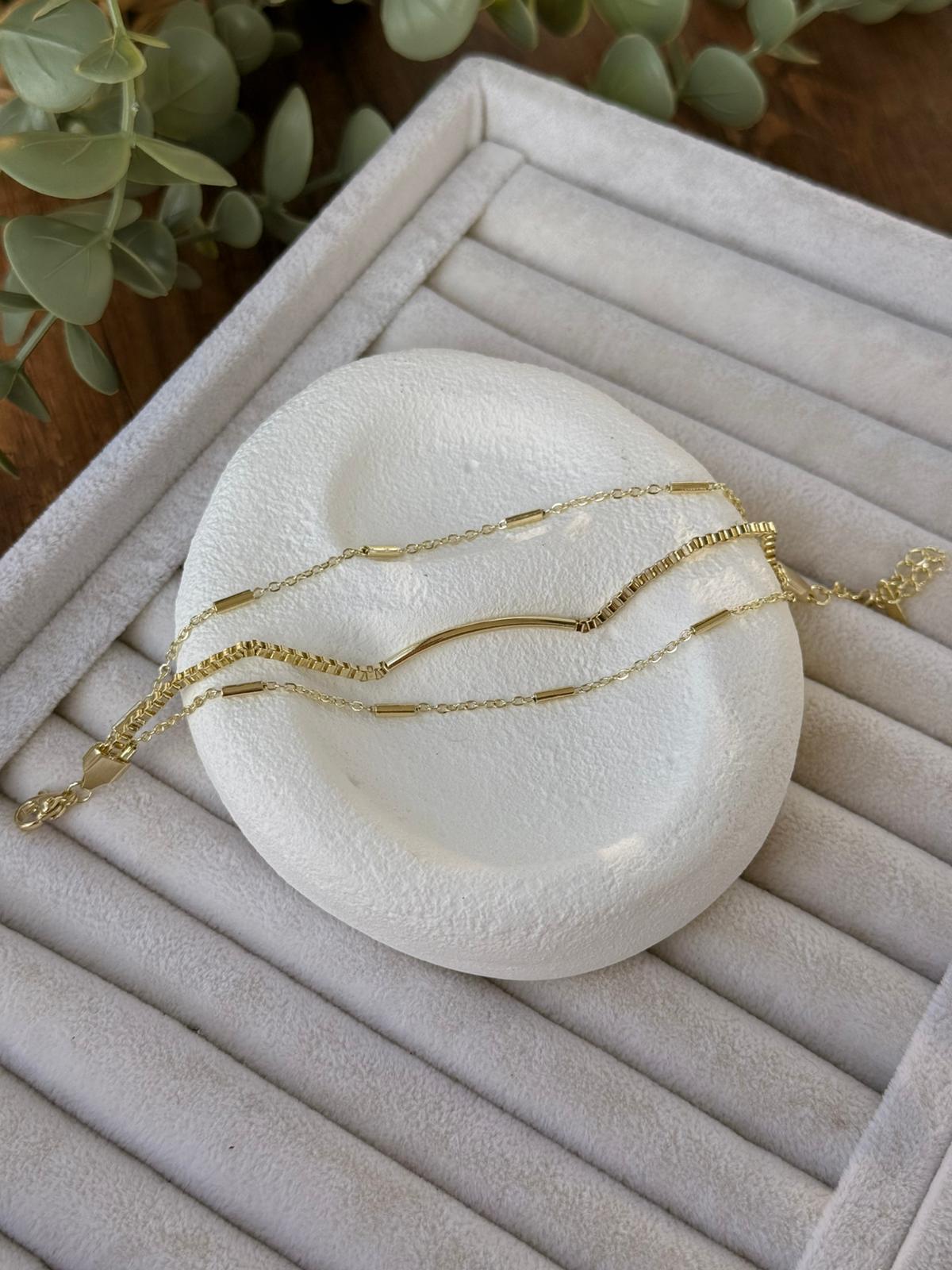 Çelik Üçlü Gold Bileklik 1332