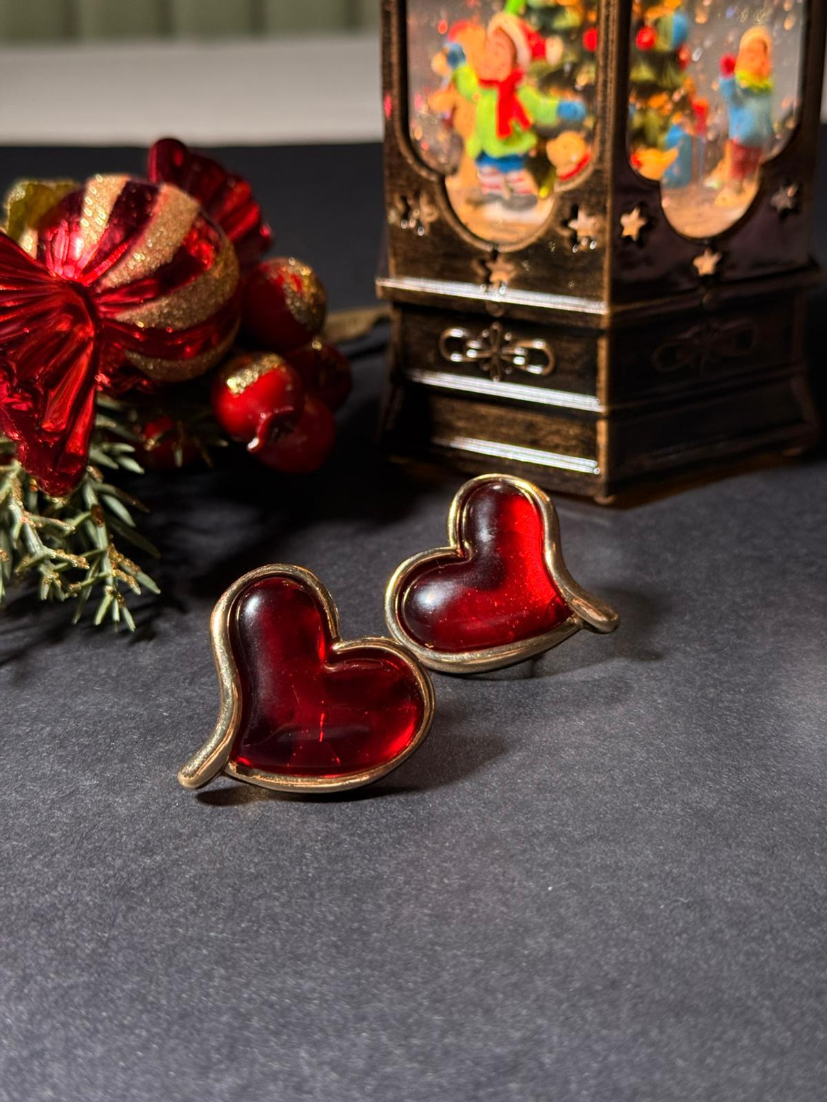 Özel Seri Kalpli Bordo Küpe 1317