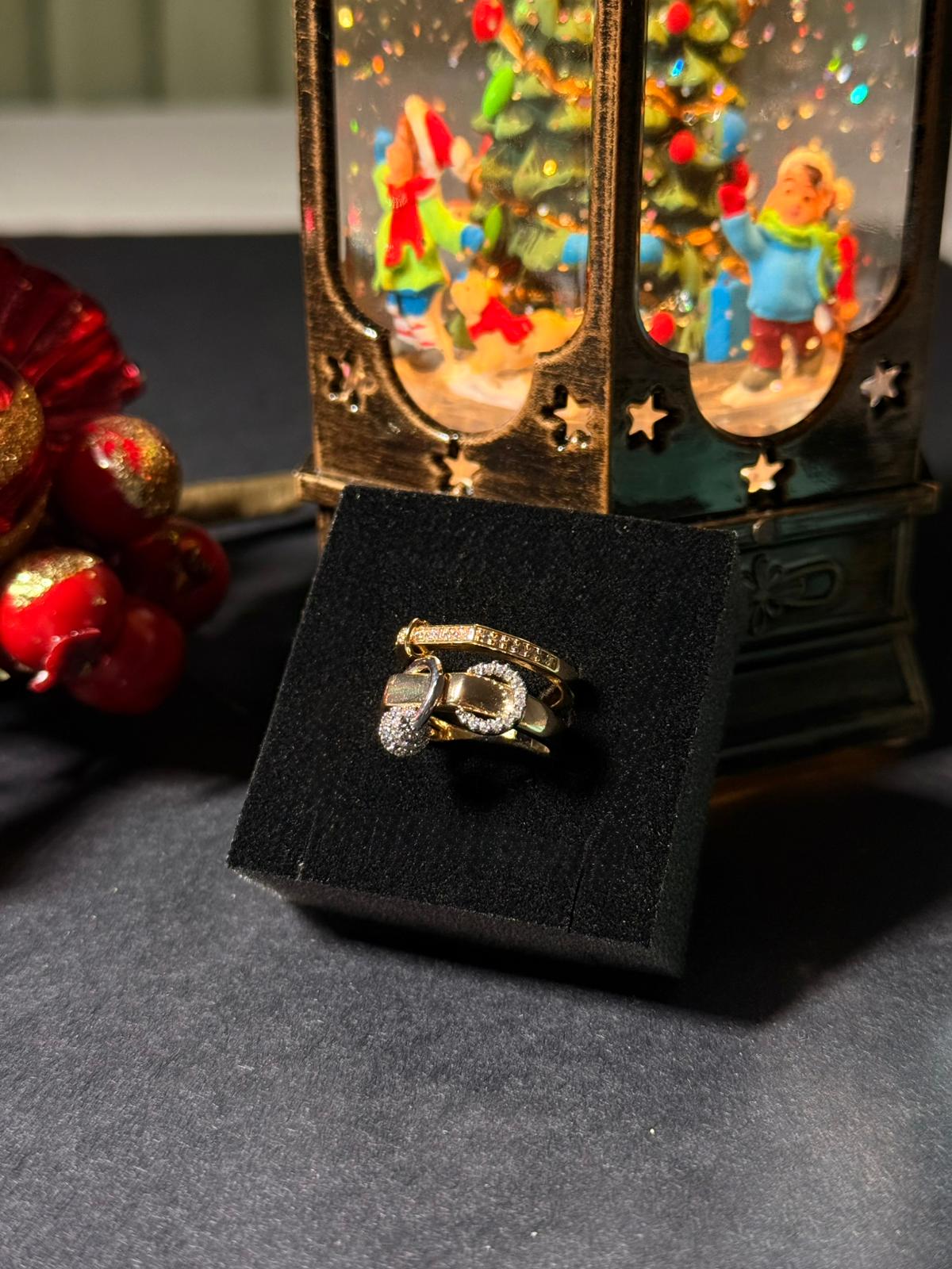 Zirkon  Taşlı Kemer Model İki Renk Ayarlanabilir Yüzük 1281