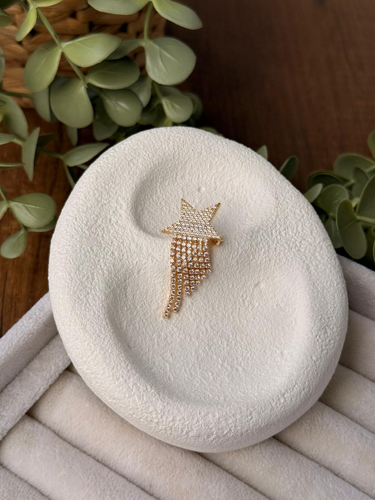 Zirkon Taşlı Yıldız  Sallantılı  Gold Broş 1277